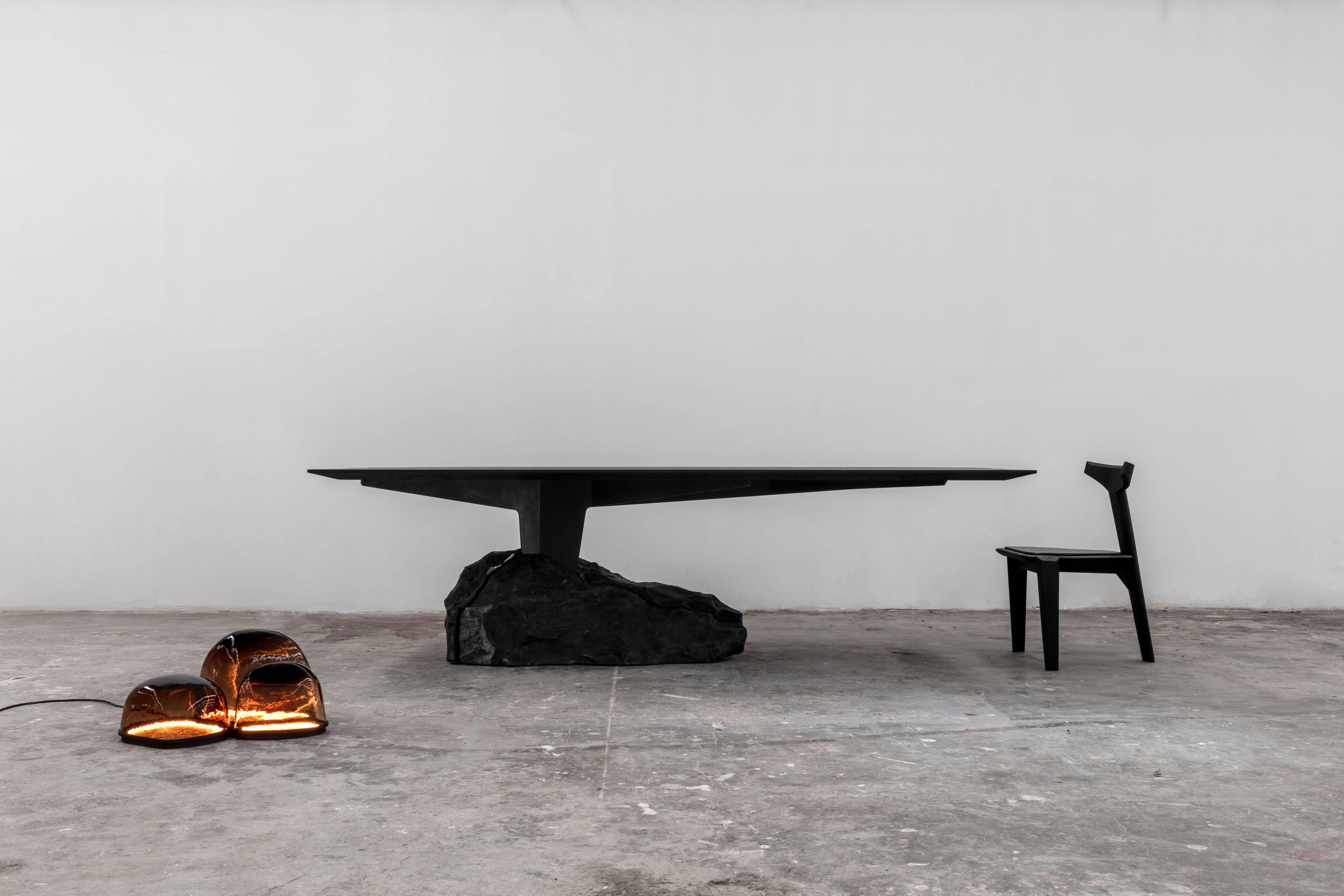 Blackened Magma Floor Lamp, Volcanic Stone, Contemporary Alquimia Collection For Sale