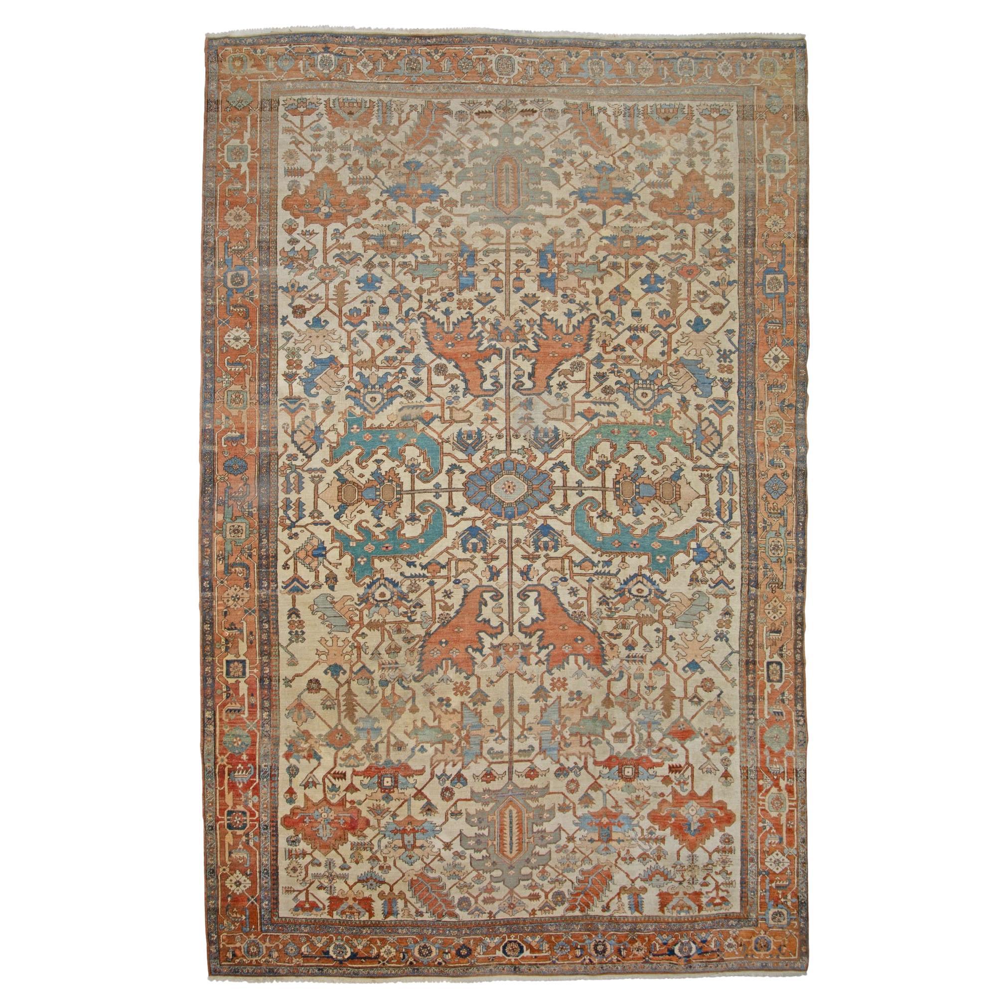 A Large Tribal 19th Century Heriz dining room rug