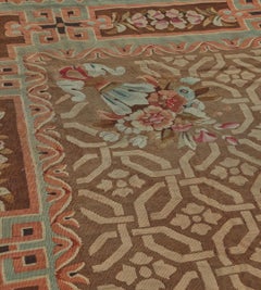 Alriz Collection: Rare Charles X Aubusson Carpet Circa 1830 13x13ft Flatweave