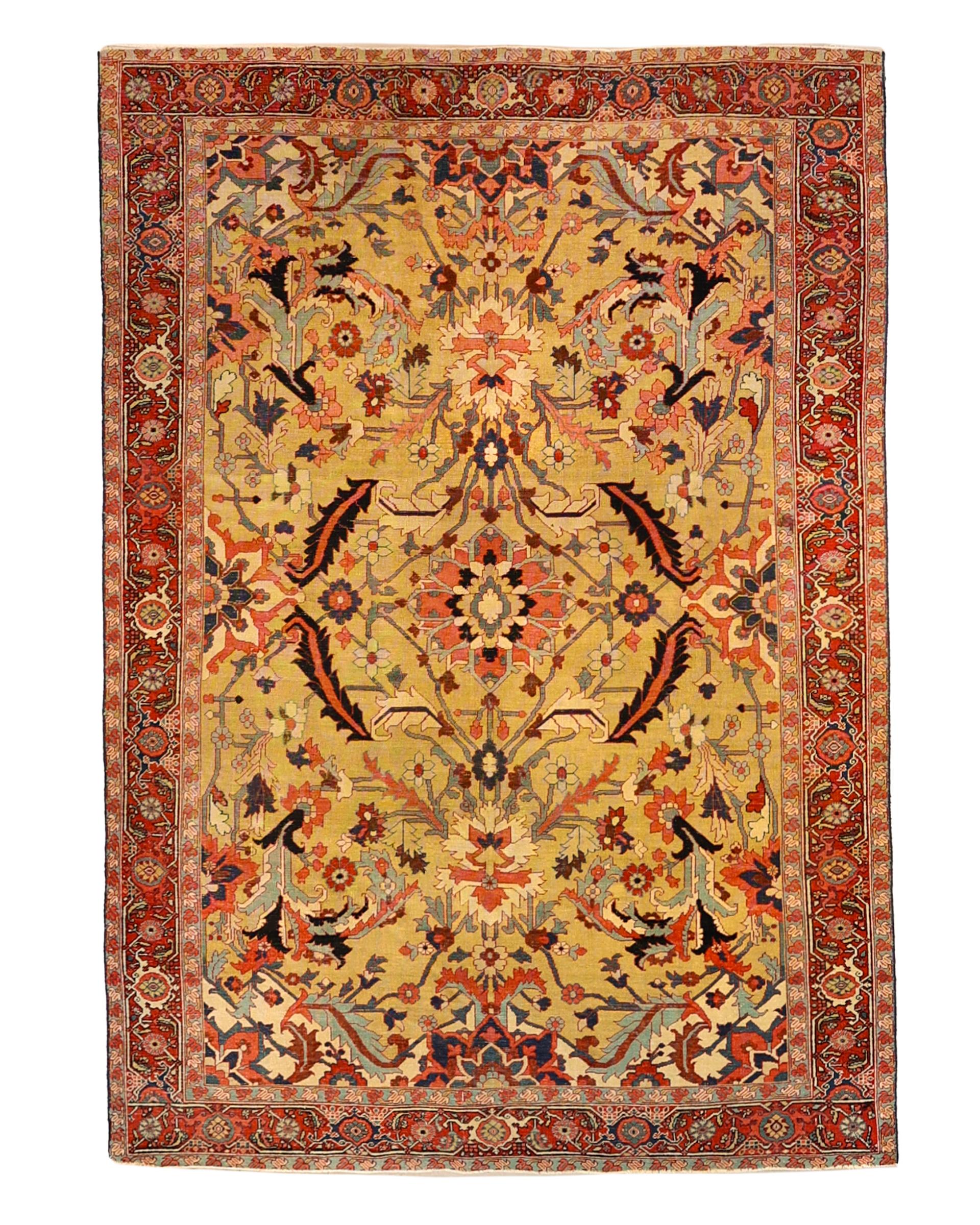 Persian Alriz collection Rare Gold persian Serapi rug 19th century For Sale