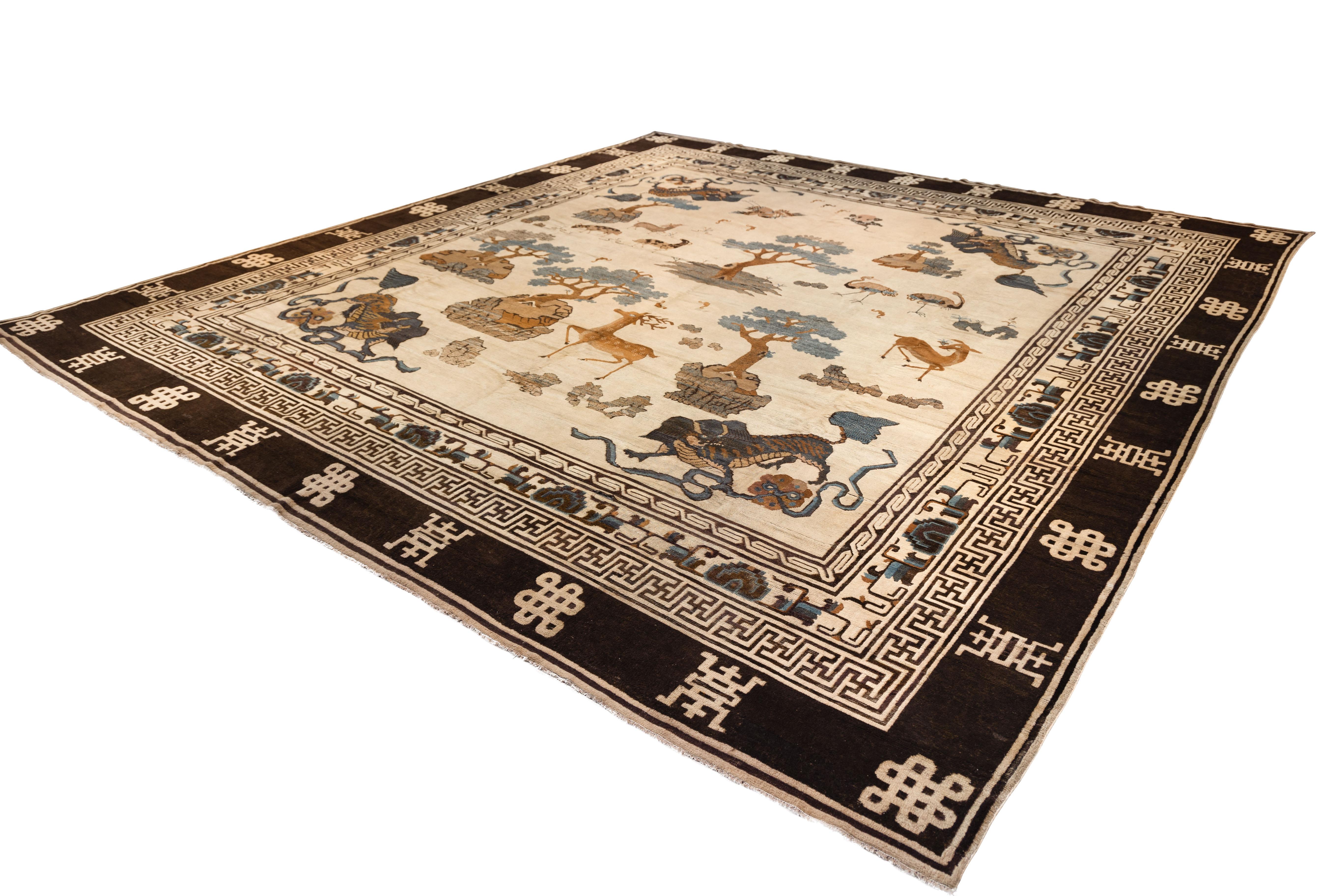 Hand-Knotted Alriz collection Room Sized Mongolian Ningxia rug 19th century For Sale