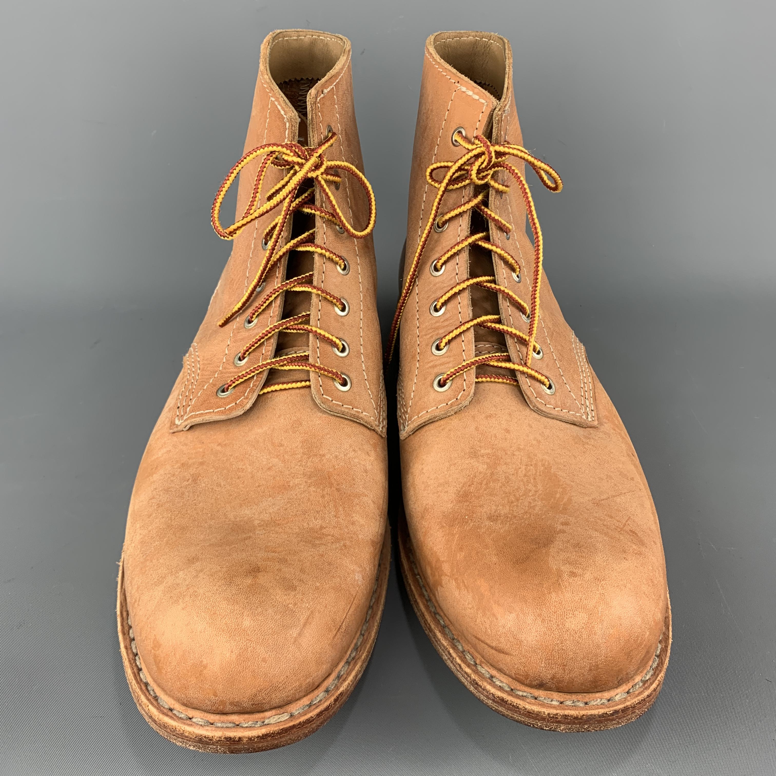 Orange AL'S ATTIRE Size 12 Tan Leather Lace Up Handmade Work Boots