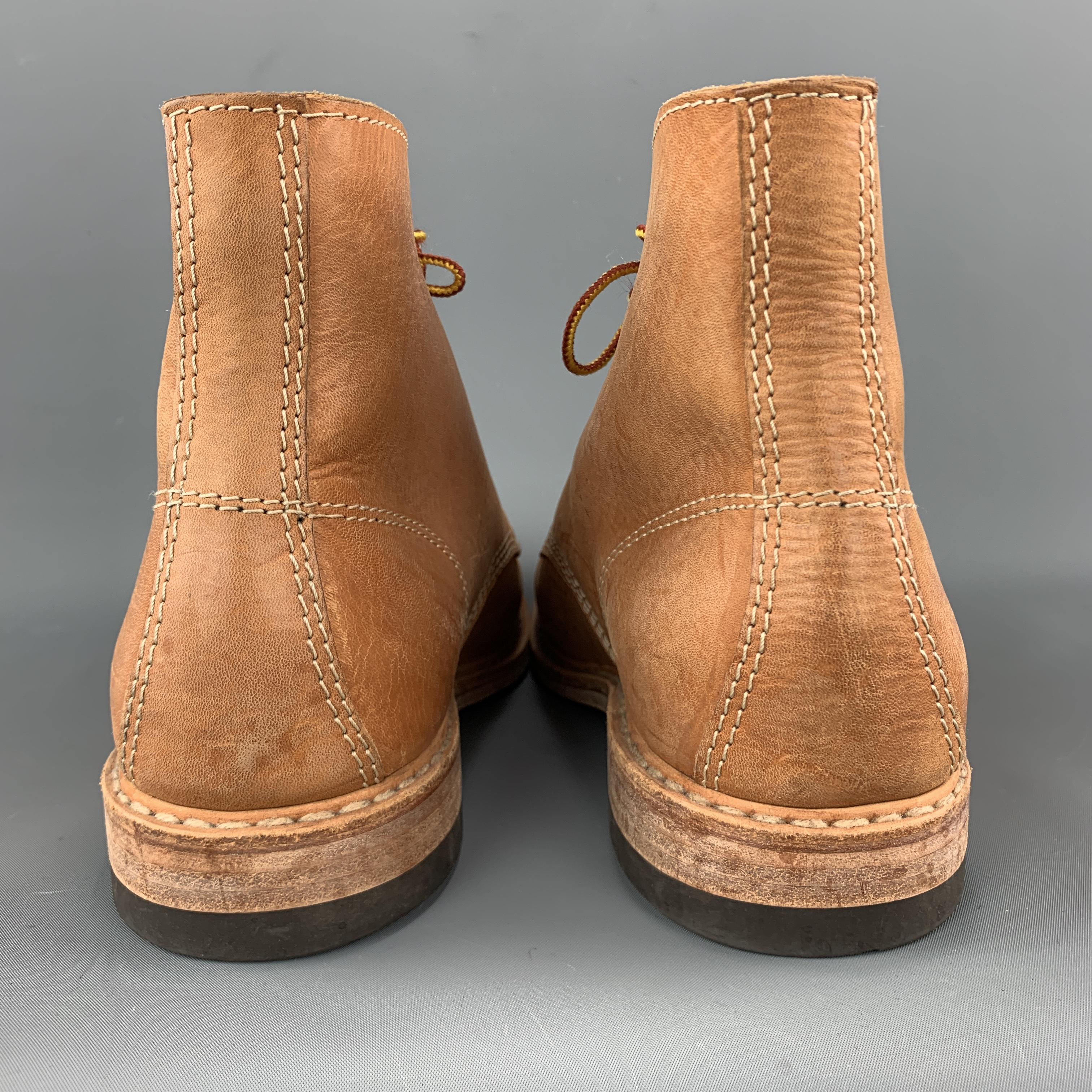 AL'S ATTIRE Size 12 Tan Leather Lace Up Handmade Work Boots In Excellent Condition In San Francisco, CA