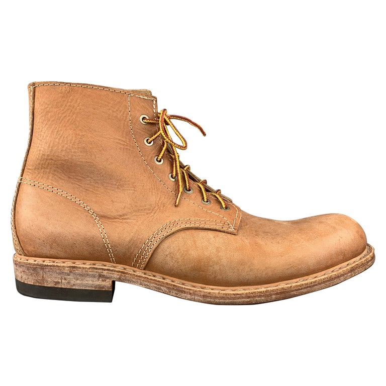 AL'S ATTIRE Size 12 Tan Leather Lace Up Handmade Work Boots at 1stDibs