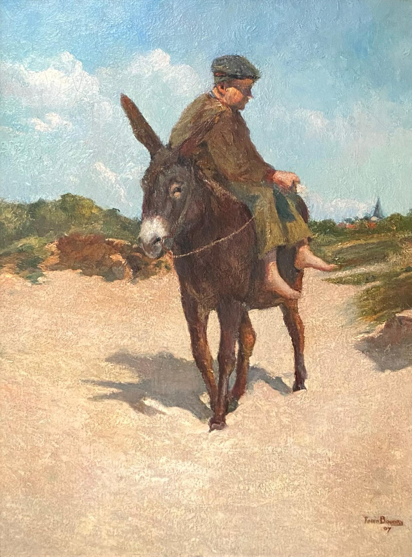 Alös Boudry, Ypern 1851 - 1931 Antwerpen, Belgischer Maler, 'Junge und Esel' im Angebot 1