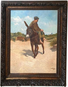 Antique Alös Boudry, Ypres 1851 – 1931 Antwerpen, Belgian Painter, 'Boy and Donkey'
