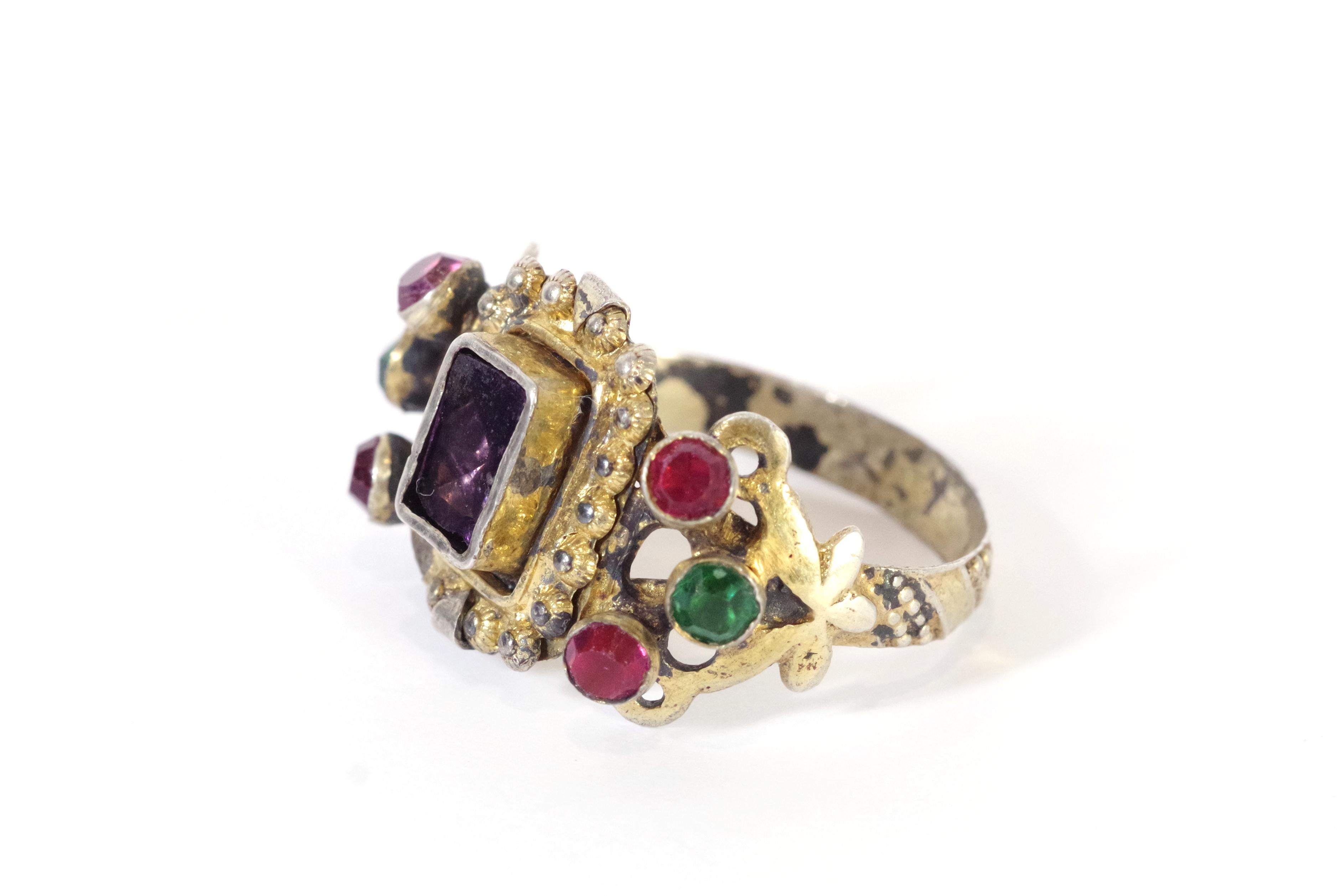 Victorian Alsace Lorraine antique ring in gilted silver For Sale