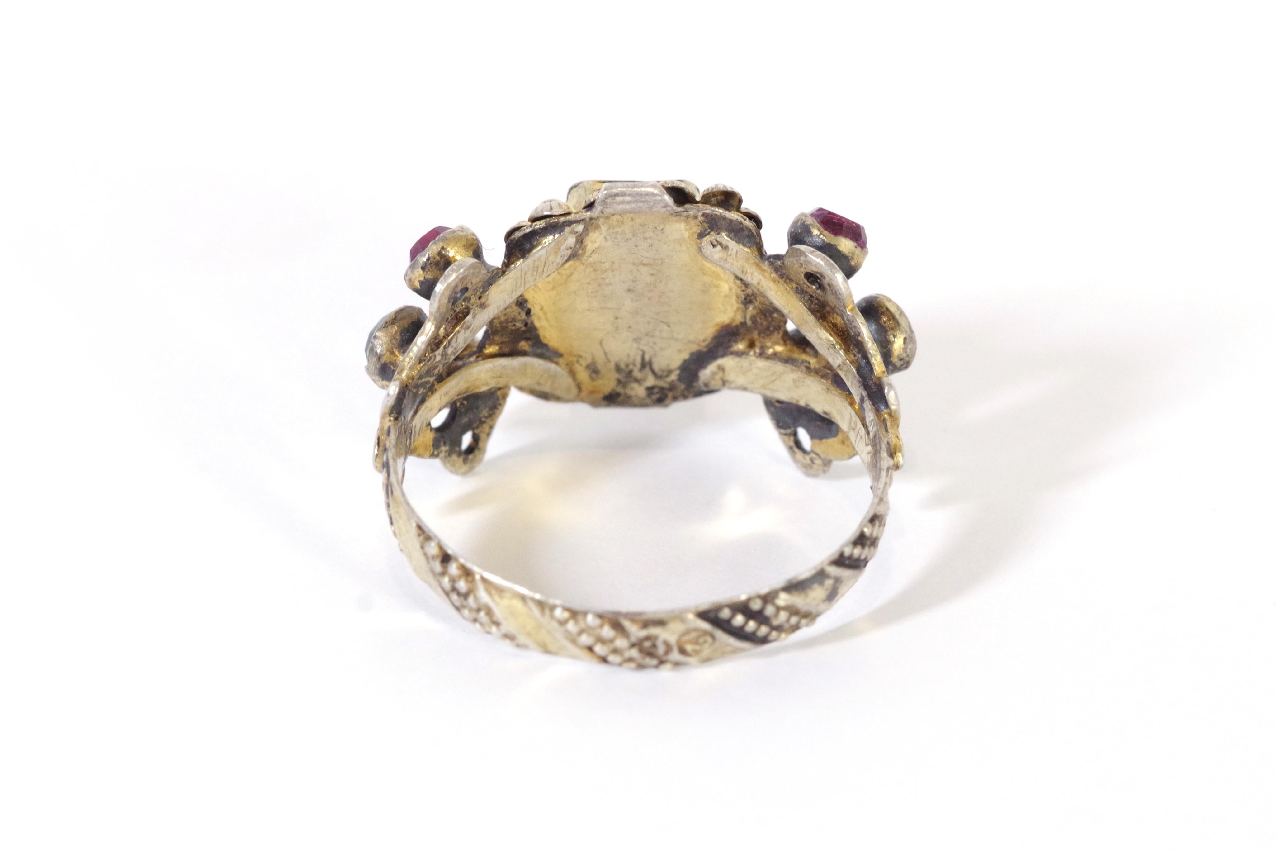 Alsace Lorraine antique ring in gilted silver In Fair Condition For Sale In PARIS, FR