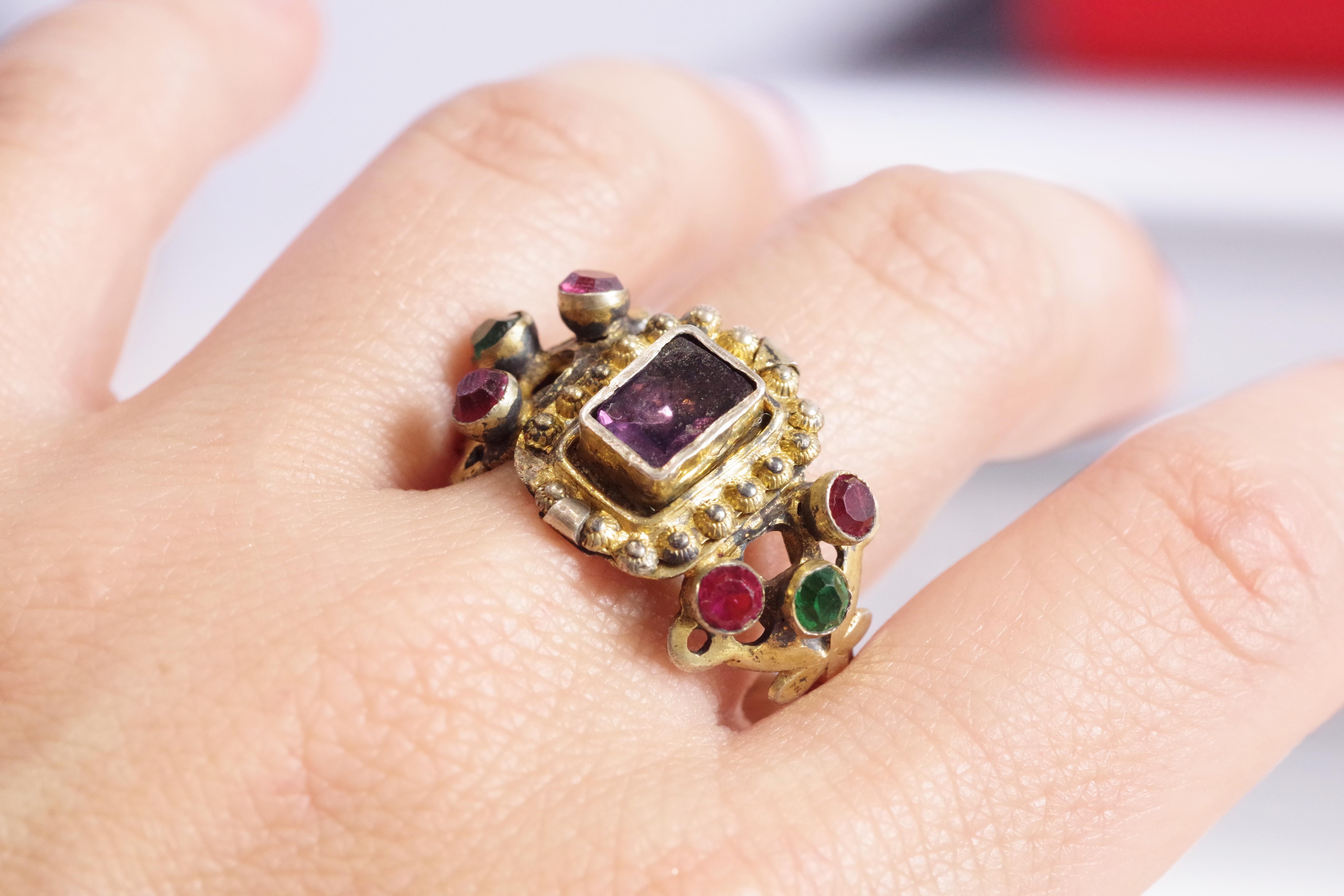 Men's Alsace Lorraine antique ring in gilted silver For Sale