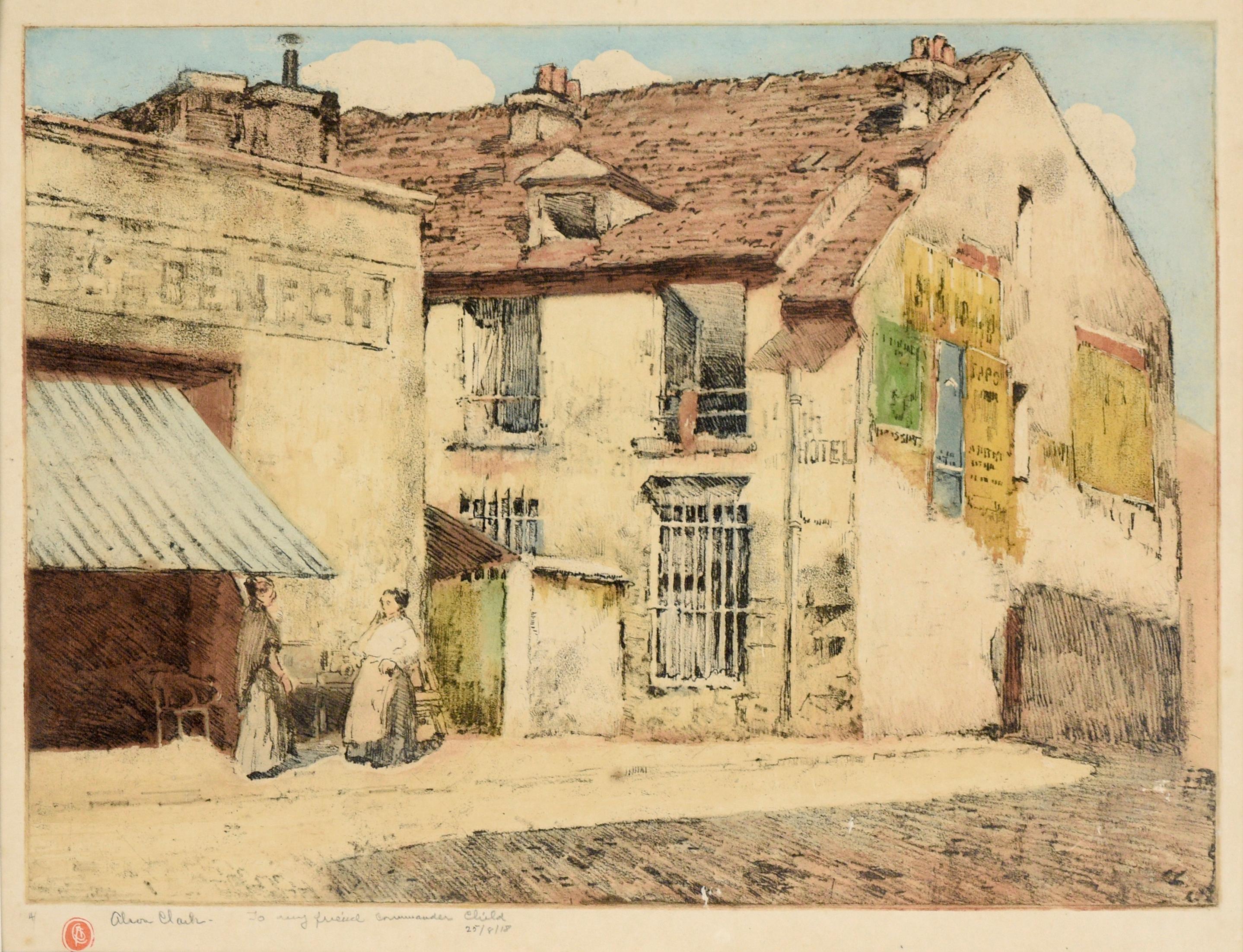 Frauen am Rande des Breton Hotels – Chromolithographie auf Papier – Print von Alson Skinner Clark