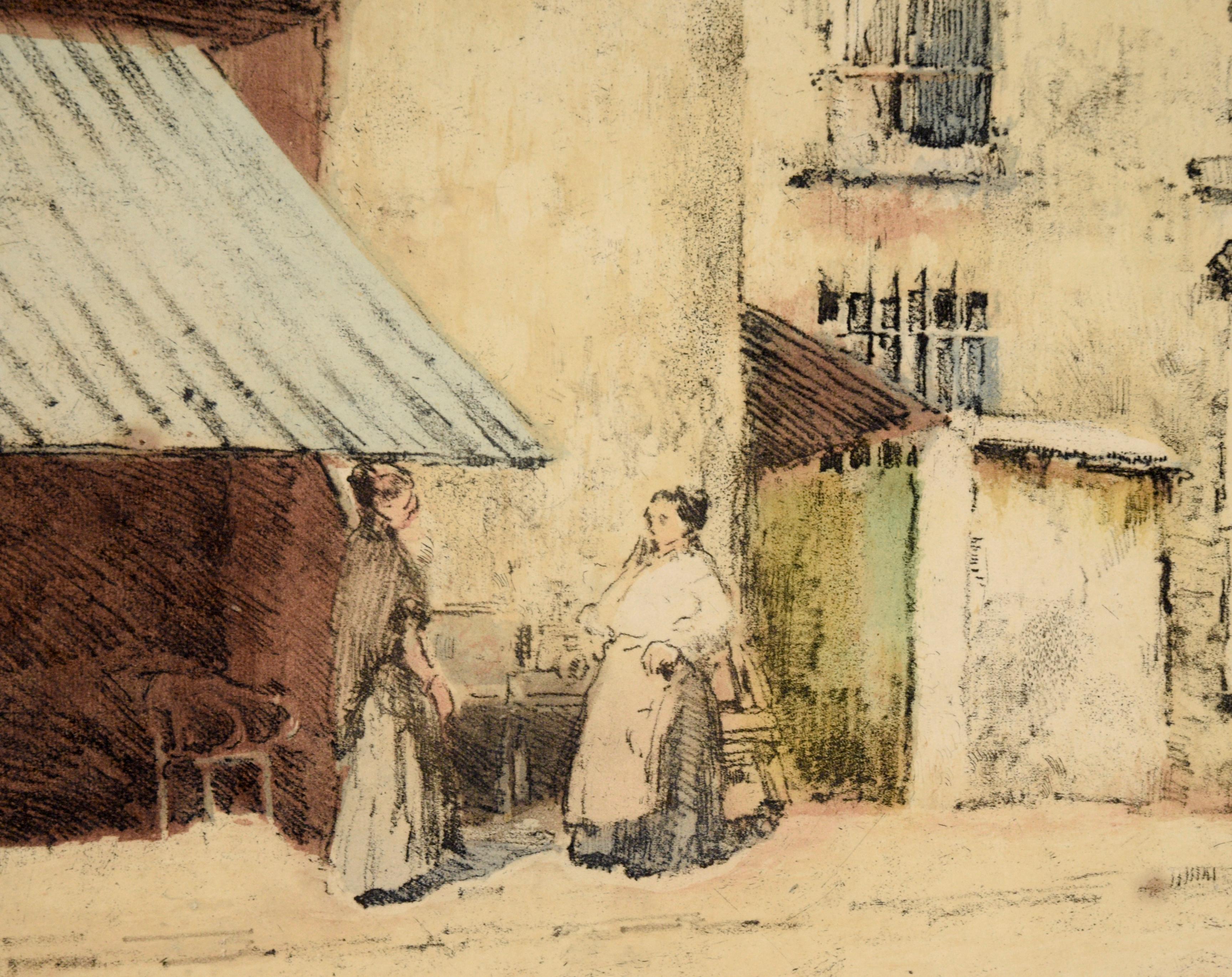 Frauen am Rande des Breton Hotels – Chromolithographie auf Papier (Amerikanischer Impressionismus), Print, von Alson Skinner Clark