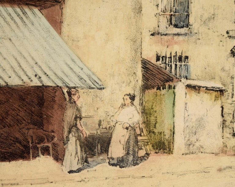 Women Outside Breton Hotel - Chromolithograph on Paper - American Impressionist Print by Alson Skinner Clark