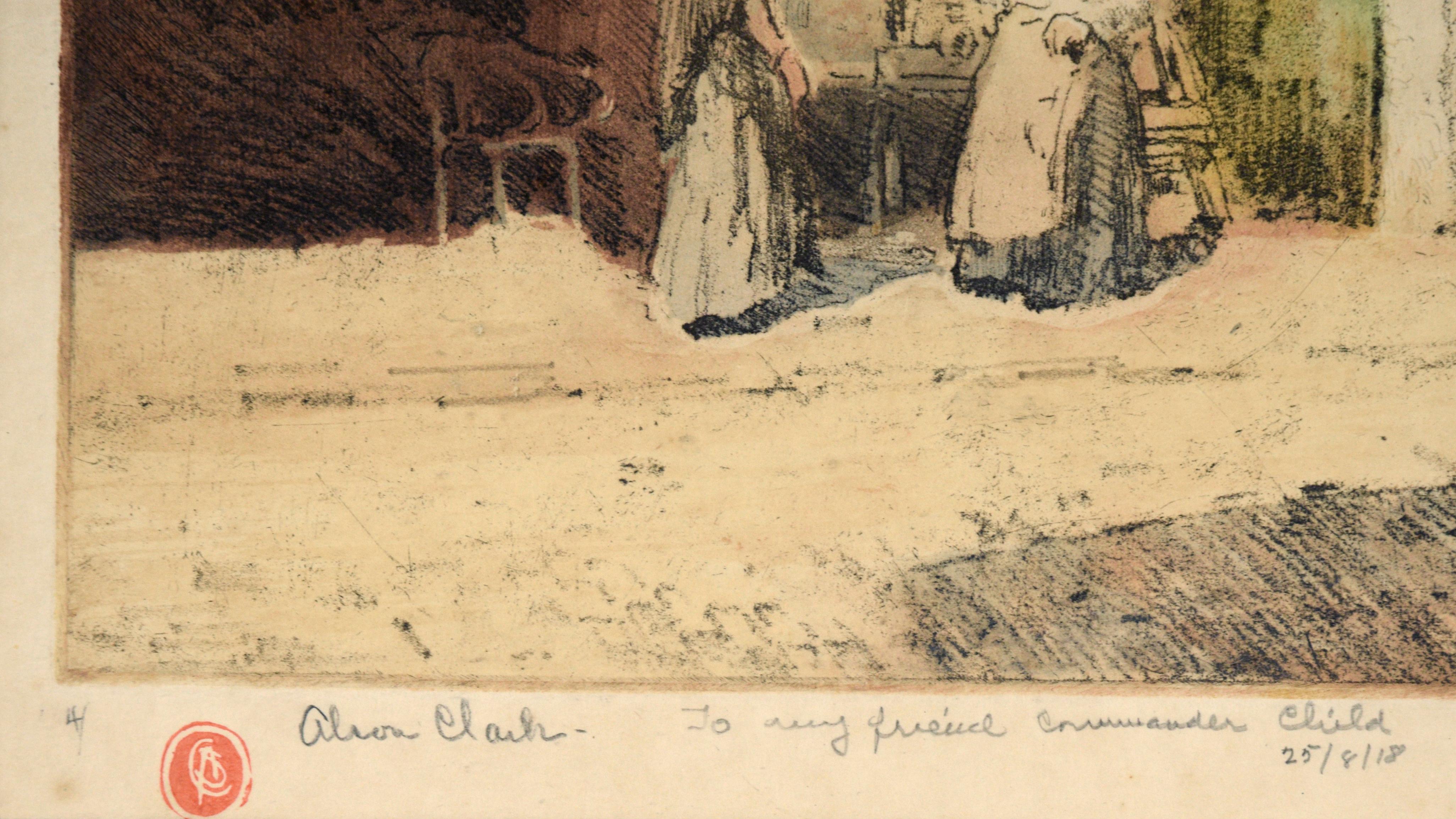 Women Outside Breton Hotel - Chromolithograph on Paper - American Impressionist Print by Alson Skinner Clark
