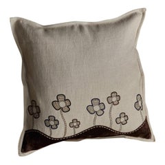 Alsop, Hand Embroidered Beige and Brown Floral Cushion