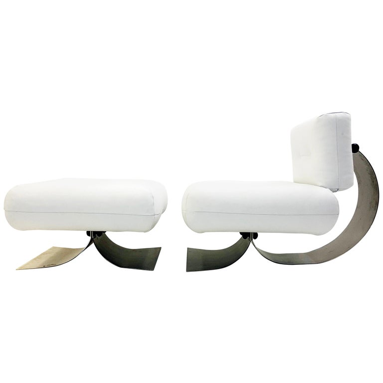 Alta Chair And Ottoman By Oscar Niemeyer White Leather