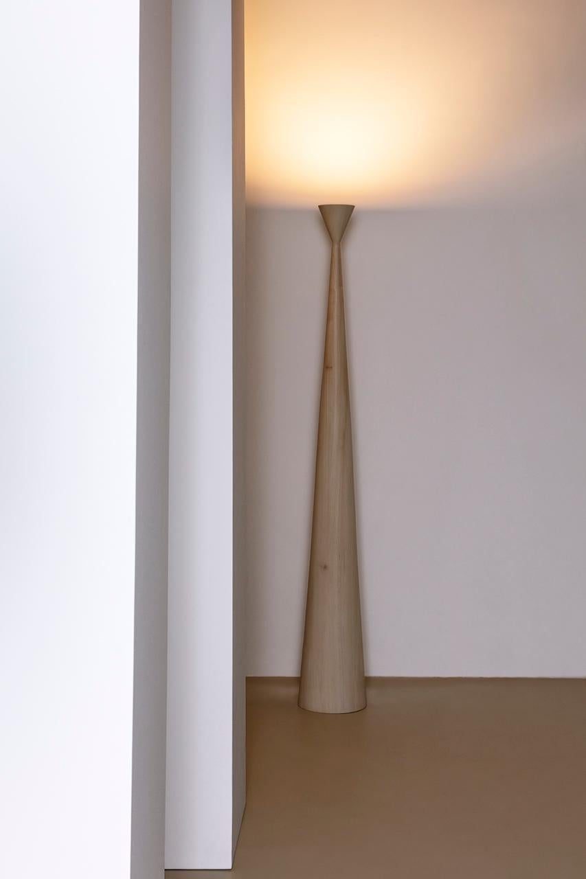 Brazilian Alta Lamp, by Rain, Contemporary Floor Lamp, Solid Discolored Wood For Sale