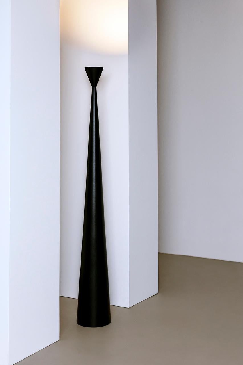 International Style Alta Lamp, by Rain, Contemporary Floor Lamp, Solid Ebonized Wood For Sale