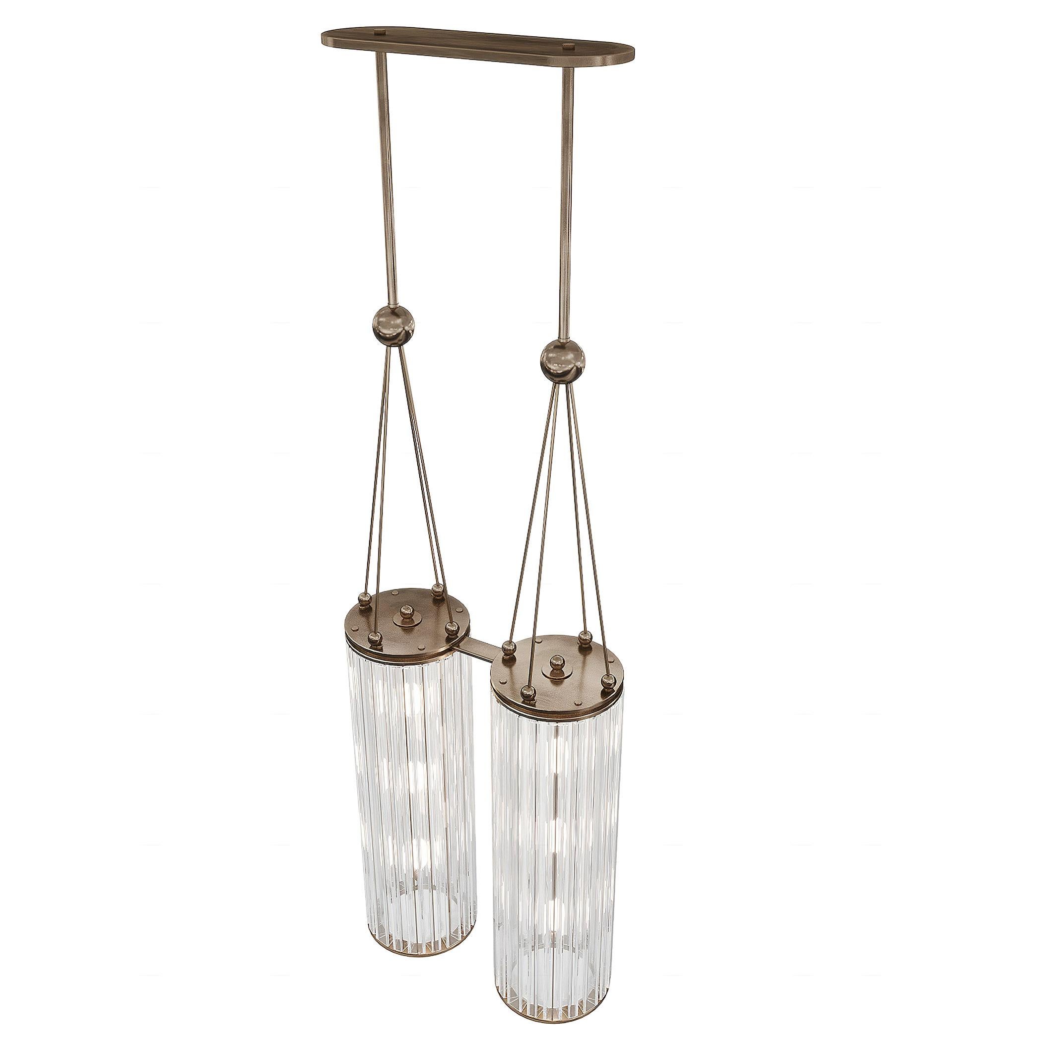 The ALTAIR II contemporary chandelier is the perfect piece for high-ceiling space, including atrium and staircases. The bearing metal structure is elegant and geometrical. All functional elements are hidden in metal bars and balls, that play the