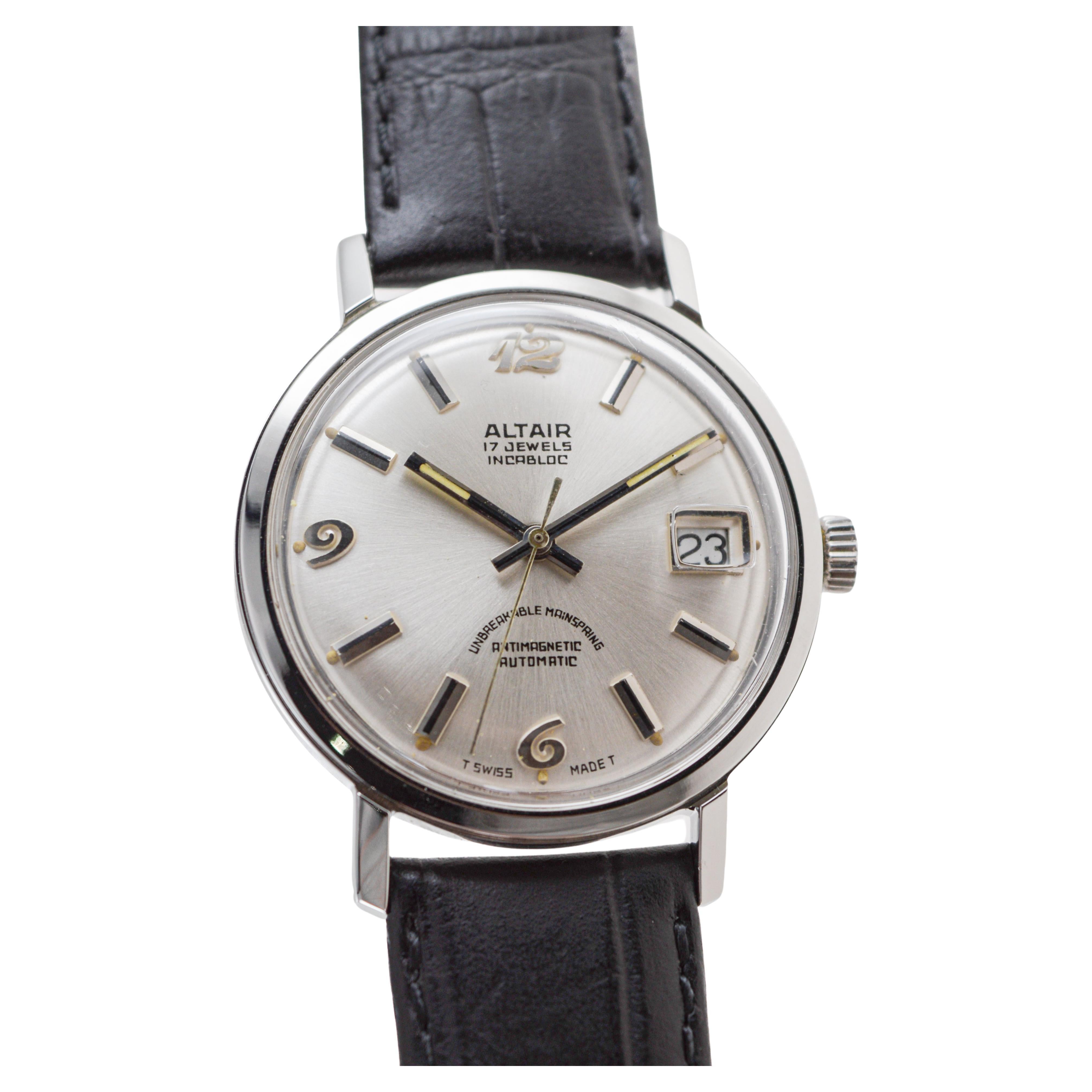 Modern Altair Stainless Steel New, Old Stock Automatic Watch from 1950's or 60's For Sale