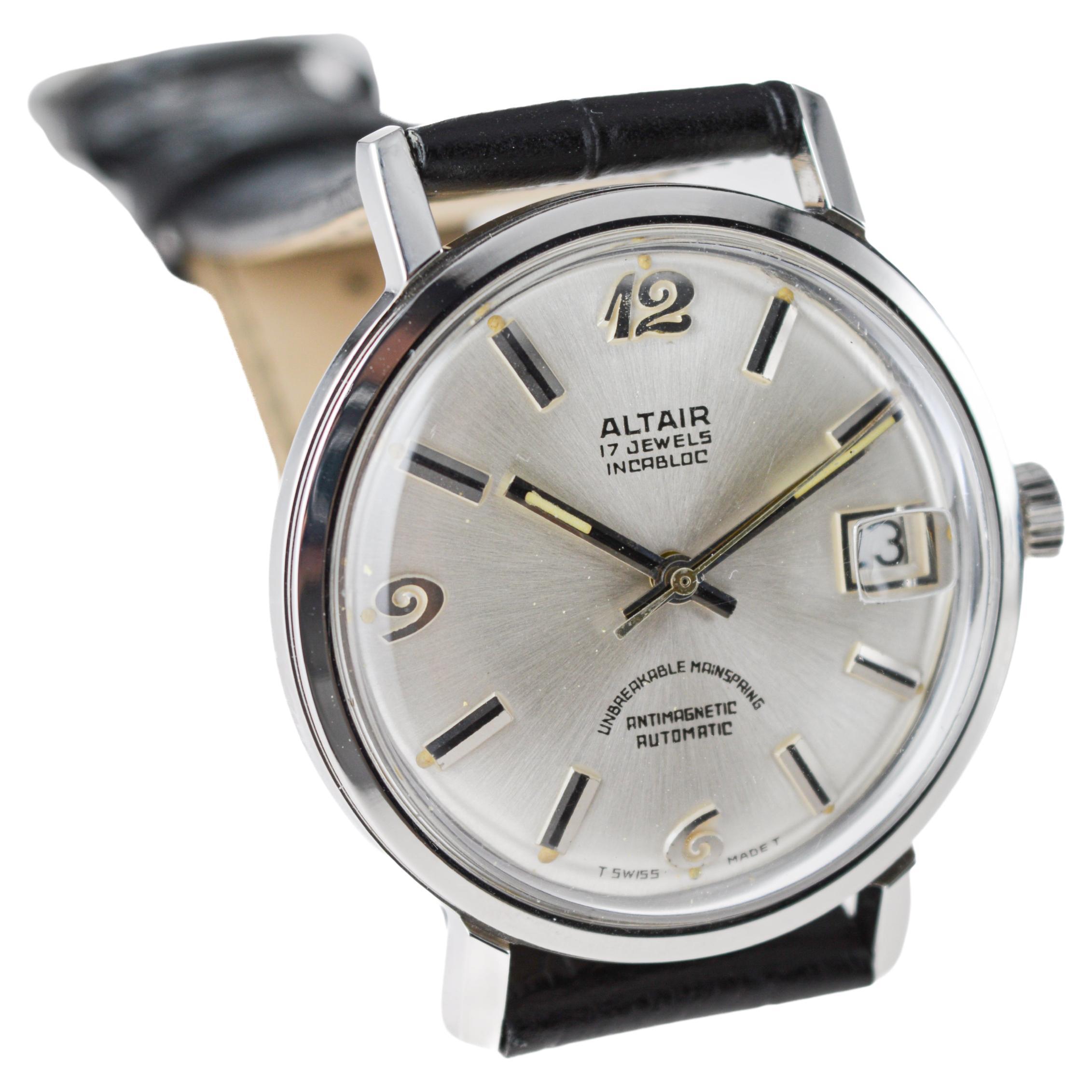 Women's or Men's Altair Stainless Steel New, Old Stock Automatic Watch from 1950's or 60's For Sale
