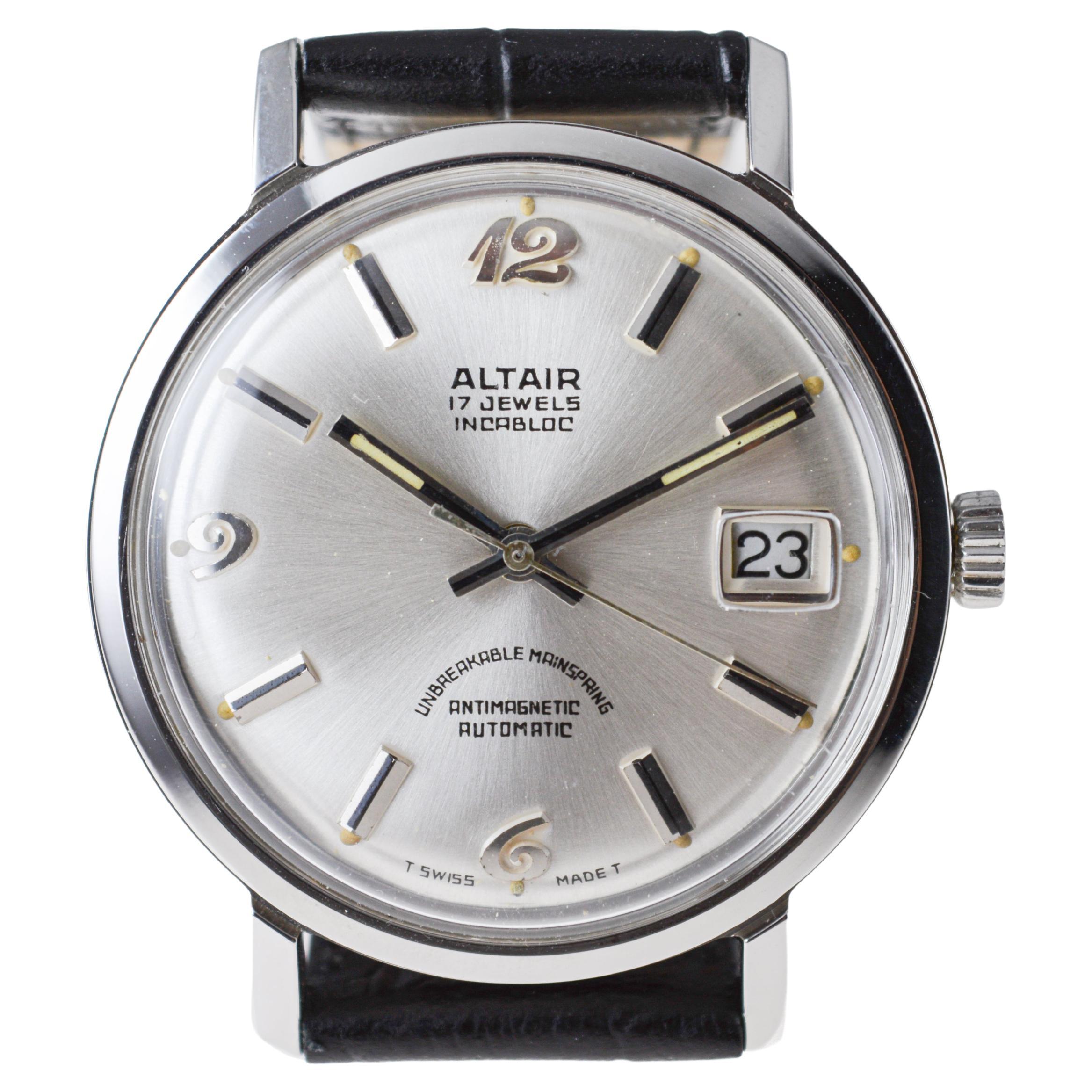 Altair Stainless Steel New, Old Stock Automatic Watch from 1950's or 60's For Sale 1
