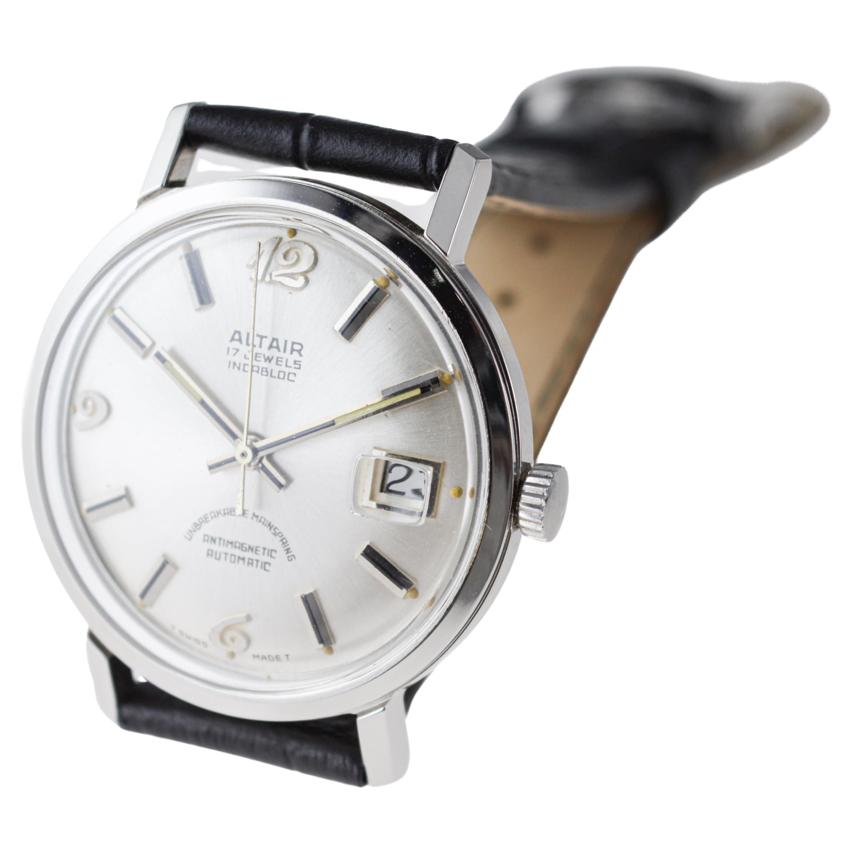 Altair Stainless Steel New, Old Stock Automatic Watch from 1950's or 60's For Sale 2