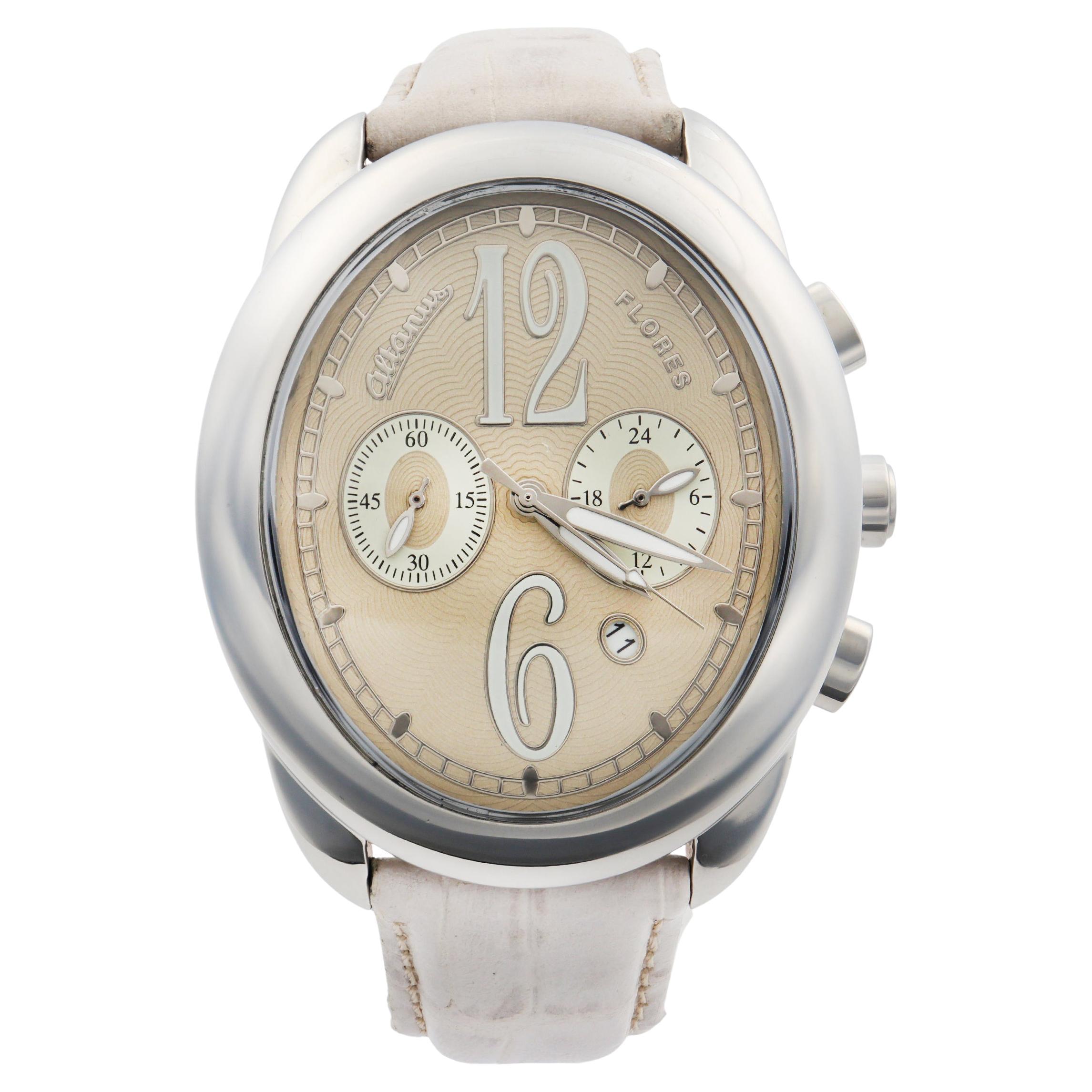 Altanus Flores Chrono Stahl Beige Zifferblatt Quarz Damenuhr 7825-WIBG im Angebot