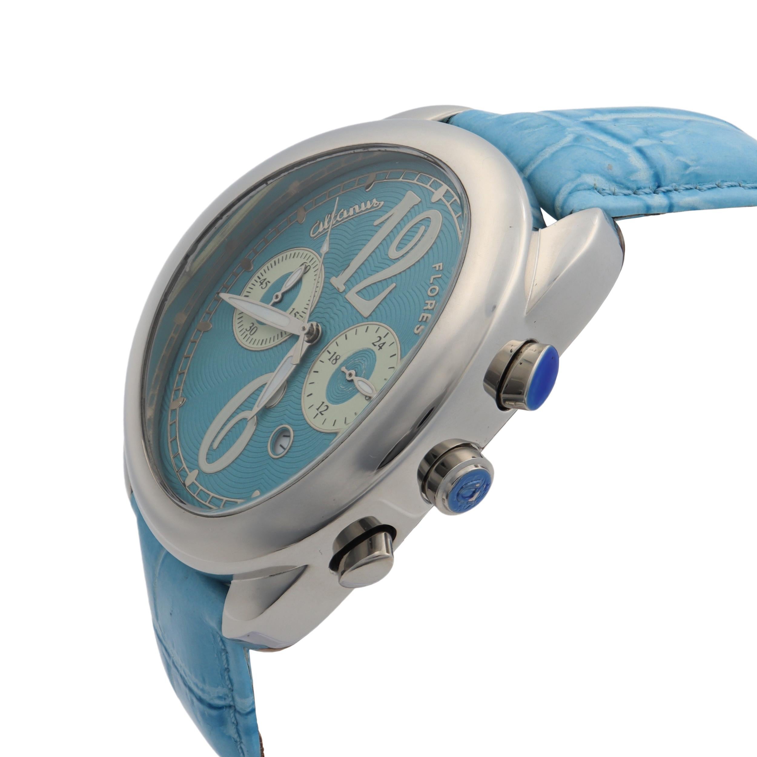 Unworn Altanus Flores Chrono Steel Sky Blue Dial Quartz Ladies Watch. No Original Box and Papers are Included. Chronostore Presentation Box and Authenticity Card are included. Covered by 1-year Chronostore Warranty. 
Details:
MSRP 280
Brand