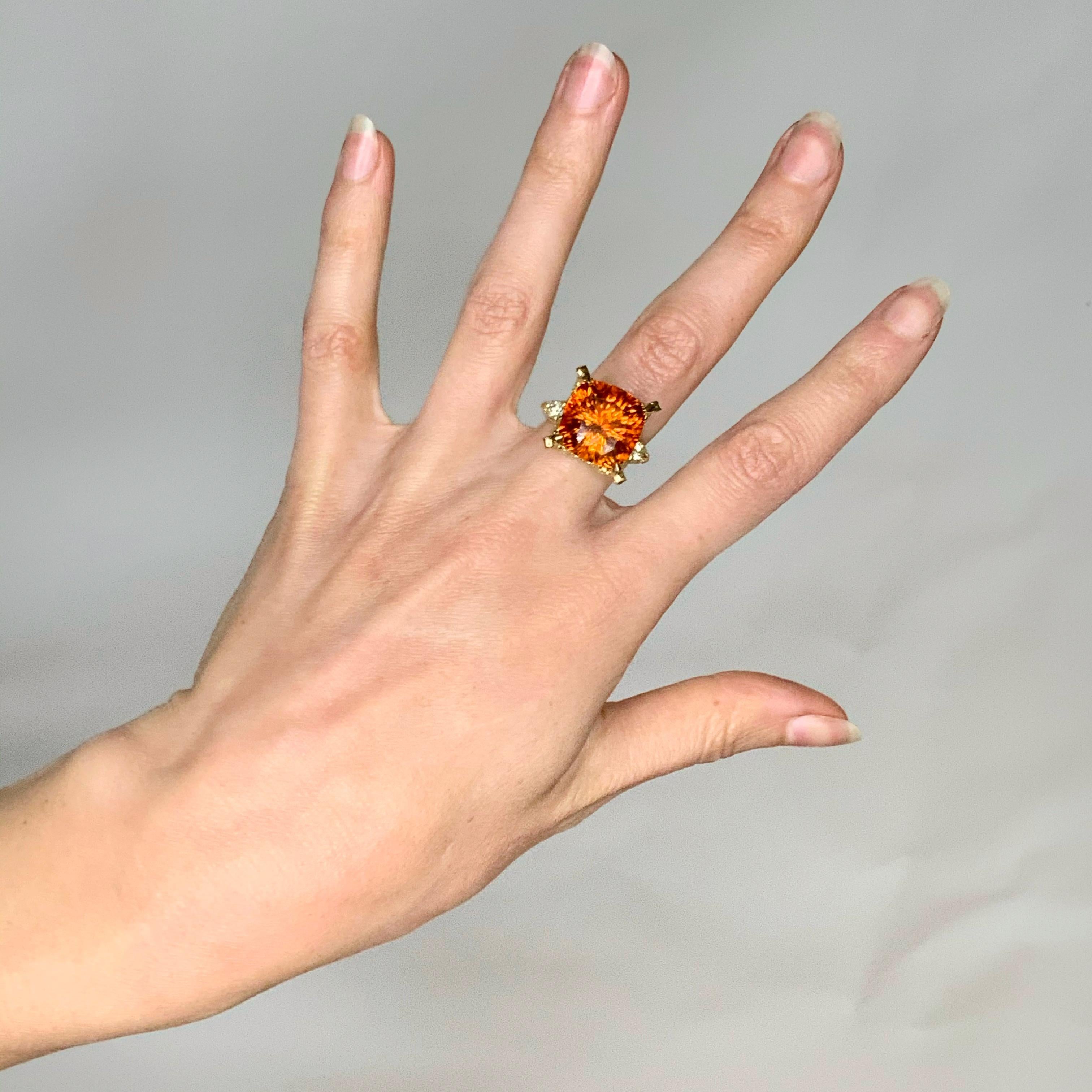 18 Karat Yellow Gold Ring with Concave Cut 14.81ct Citrine and Diamonds For Sale 6