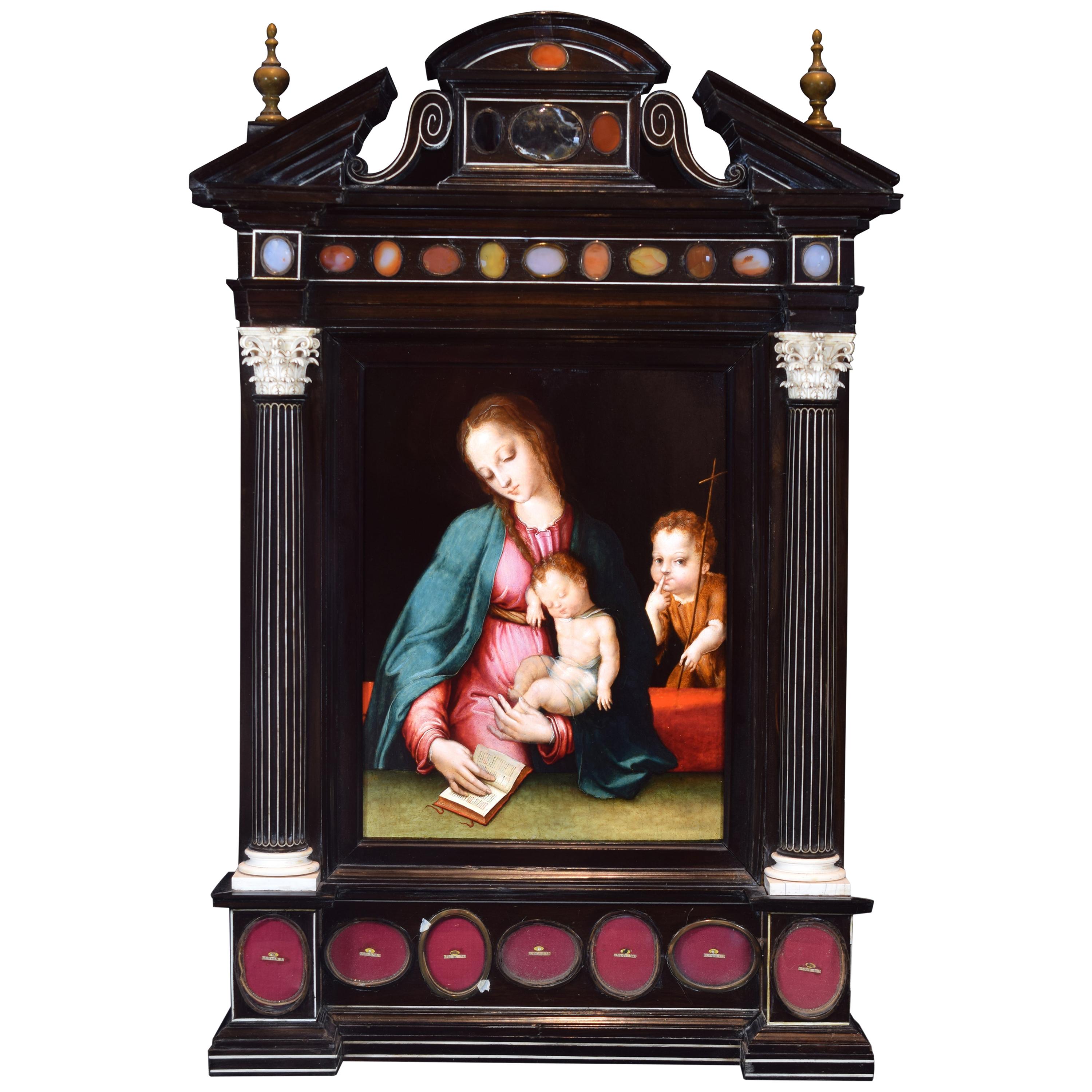 Altarpiece Reliquary with Oil on Table, Rosewood, Luis De Morales, 16th Century For Sale