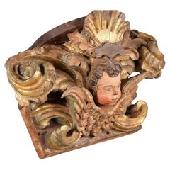 Altarpiece Top with the Head of an Angel, Wood, Spain, 17th Century