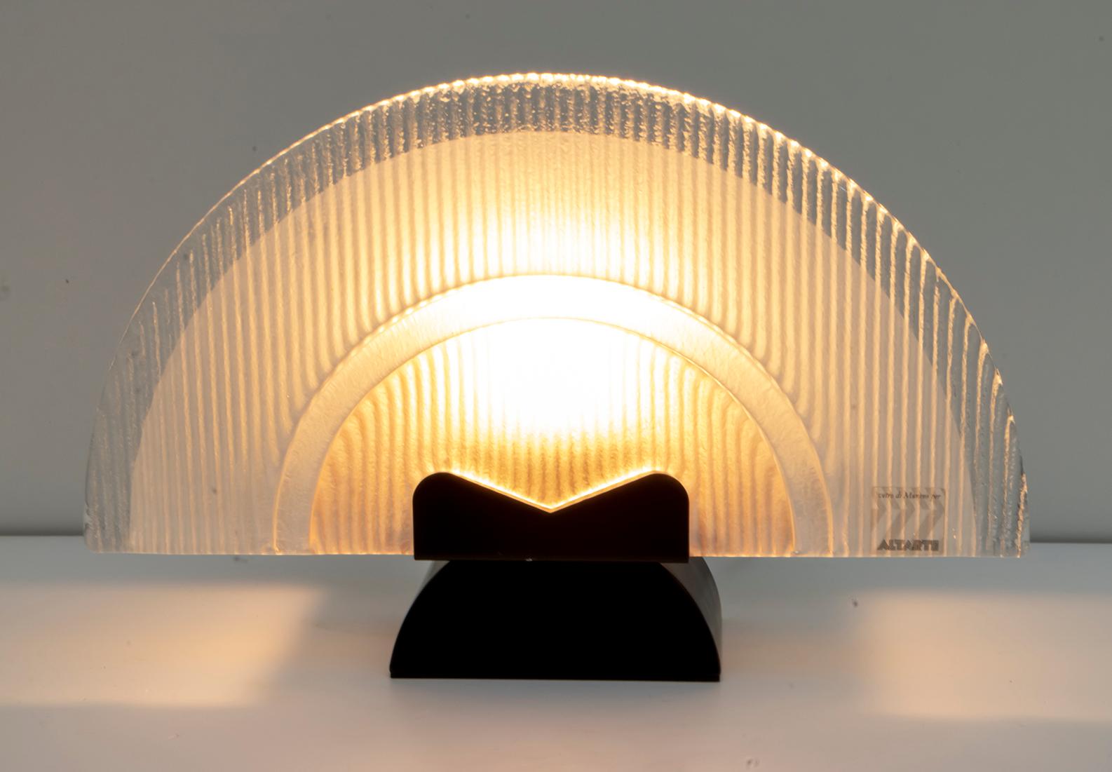 Fan-shaped Murano glass lamp, signed Altarte di Stilkronen, production 1992.