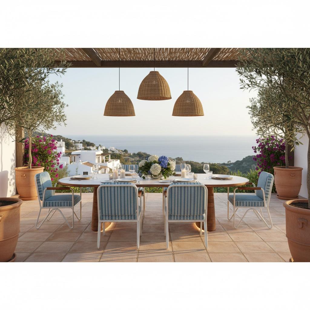 Il tavolo da pranzo Altea, creato in collaborazione con Mediterrazza, cattura lo spirito della vita mediterranea con il suo design di ispirazione bohémien e la sua raffinata lavorazione artigianale. Realizzato a mano in legno di iroko per garantire