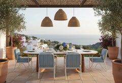 Altea Outdoor Dining Table - Table With Travertine Top and Iroko Ribbed Base