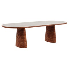 Altea Outdoor Dining Table - Table With Travertine Top and Iroko Ribbed Base