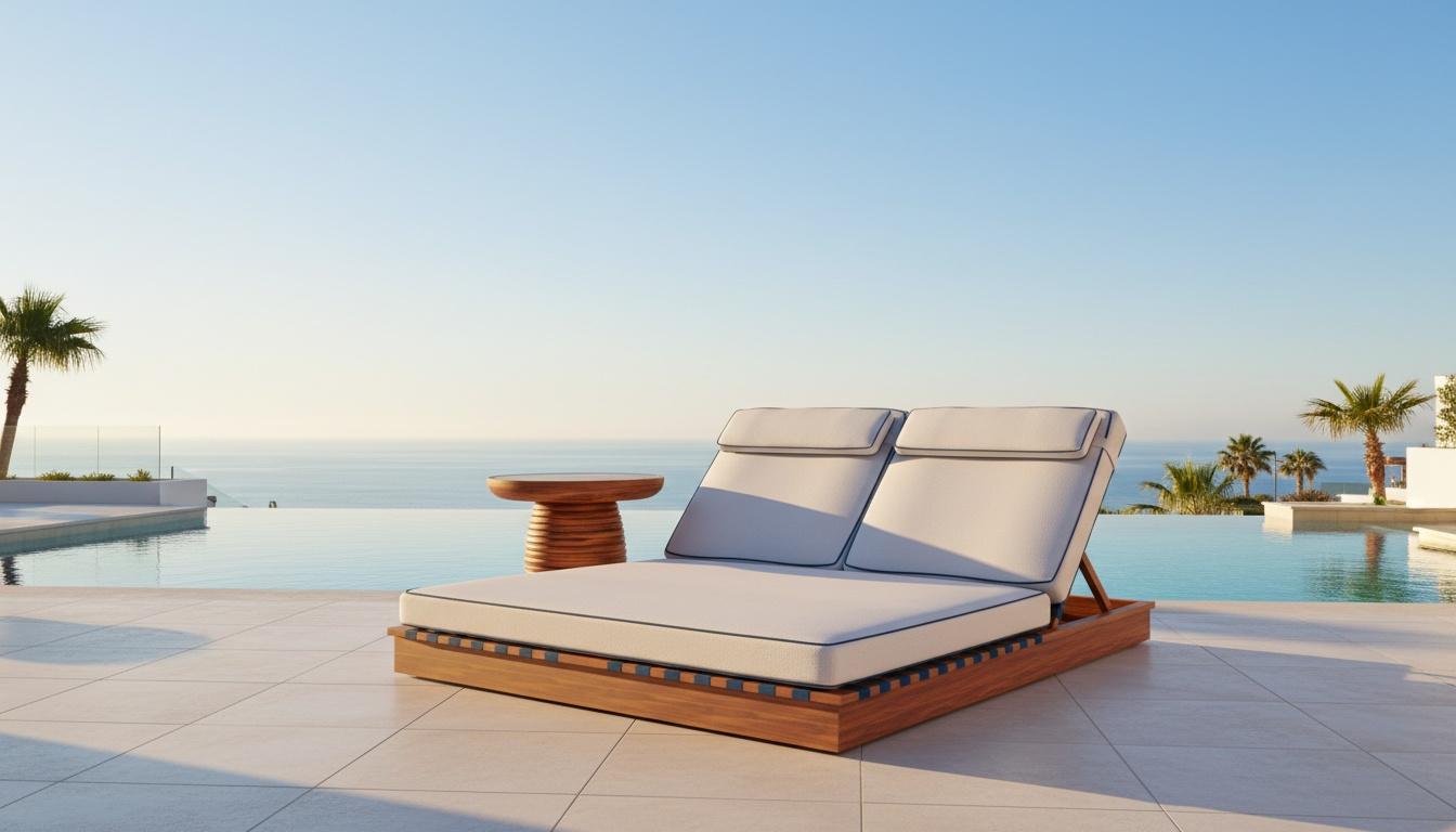 Moderno Lettino Altea Doppio per Esterni con Schienale in Corde Intrecciate in vendita