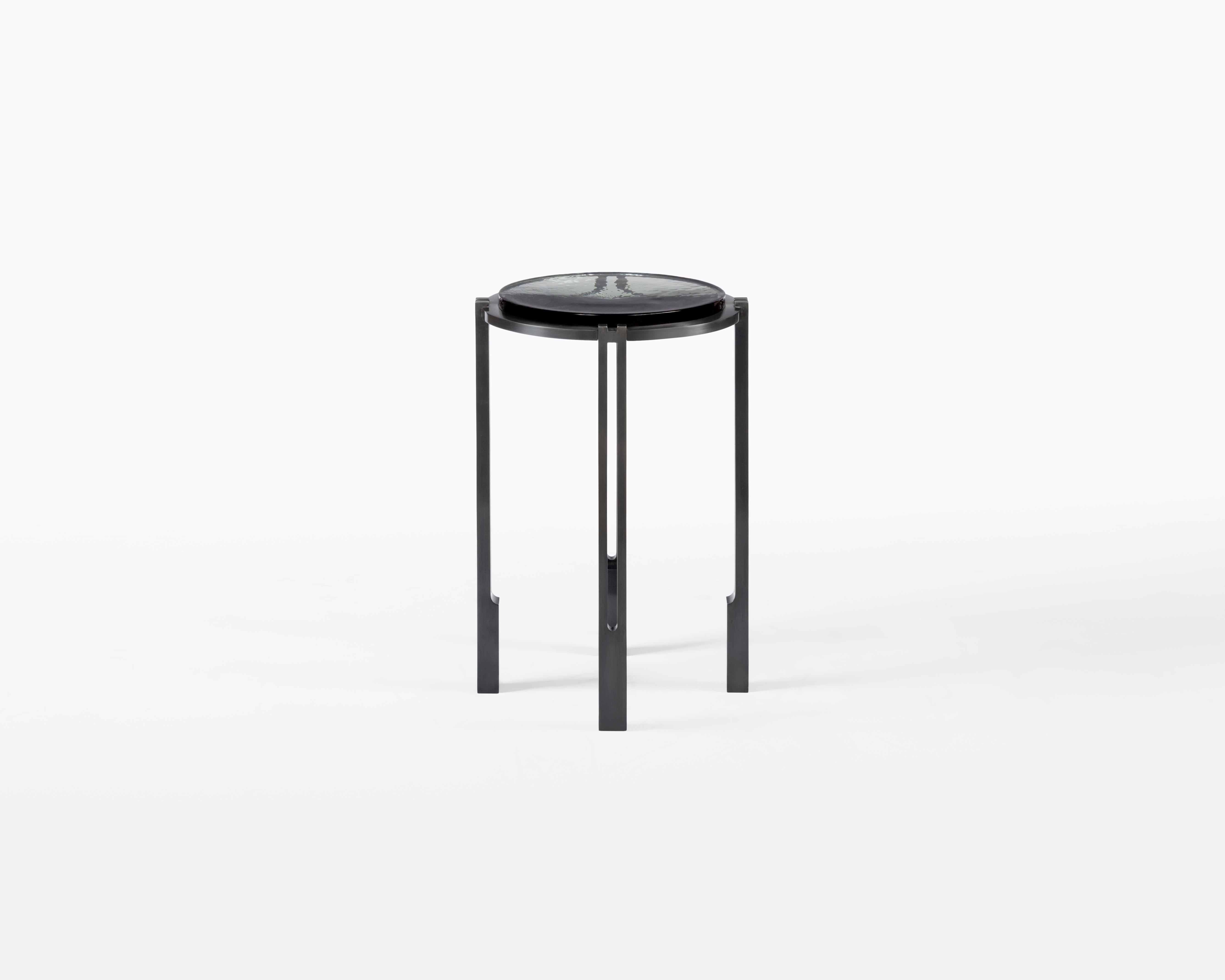 American Alter Occasional Table in Metal and Cast Glass For Sale