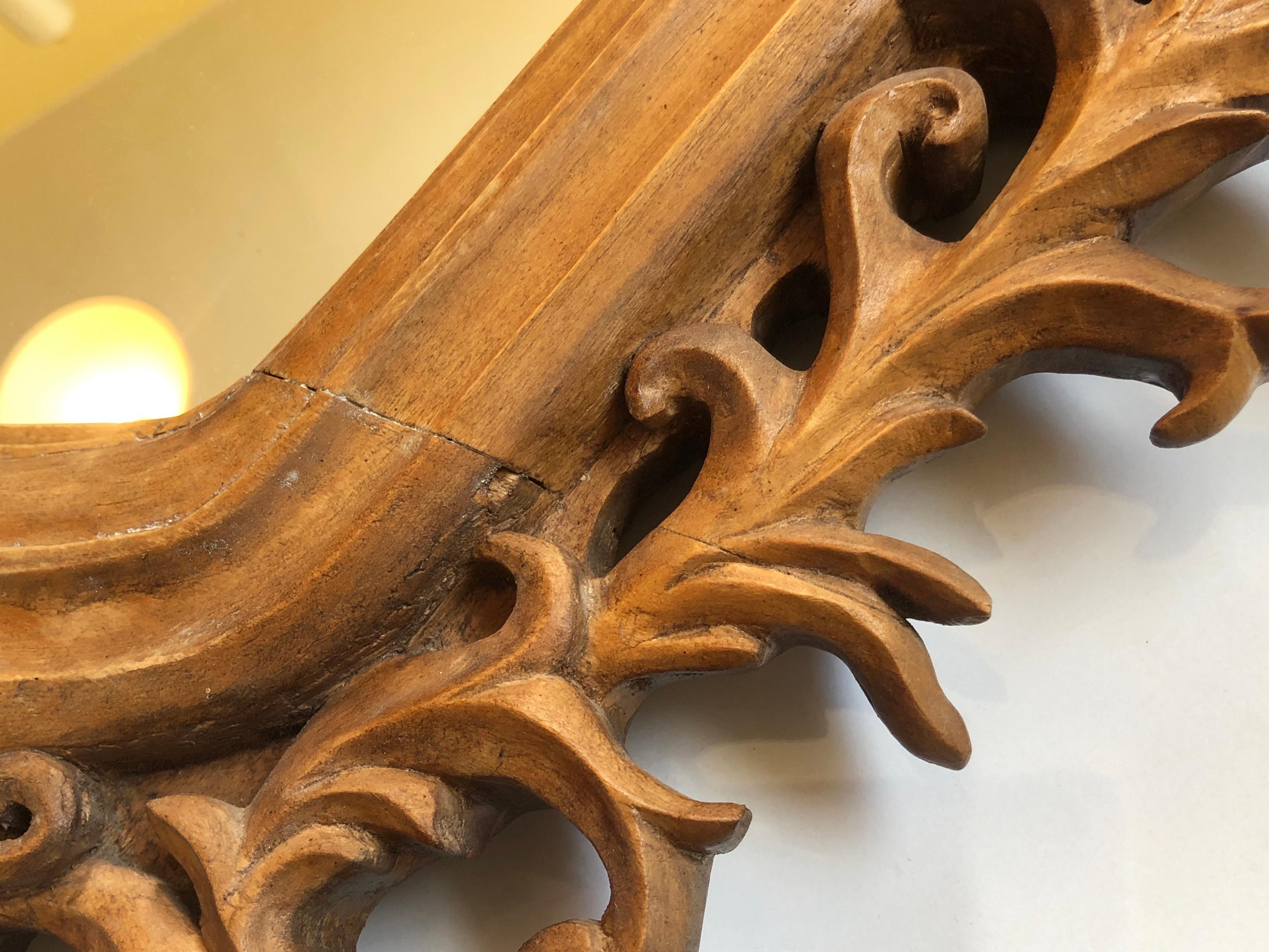 Antique Mirror Baroque Rokoko Style, Hand Carved Natural Wood, Italy  en vente 3