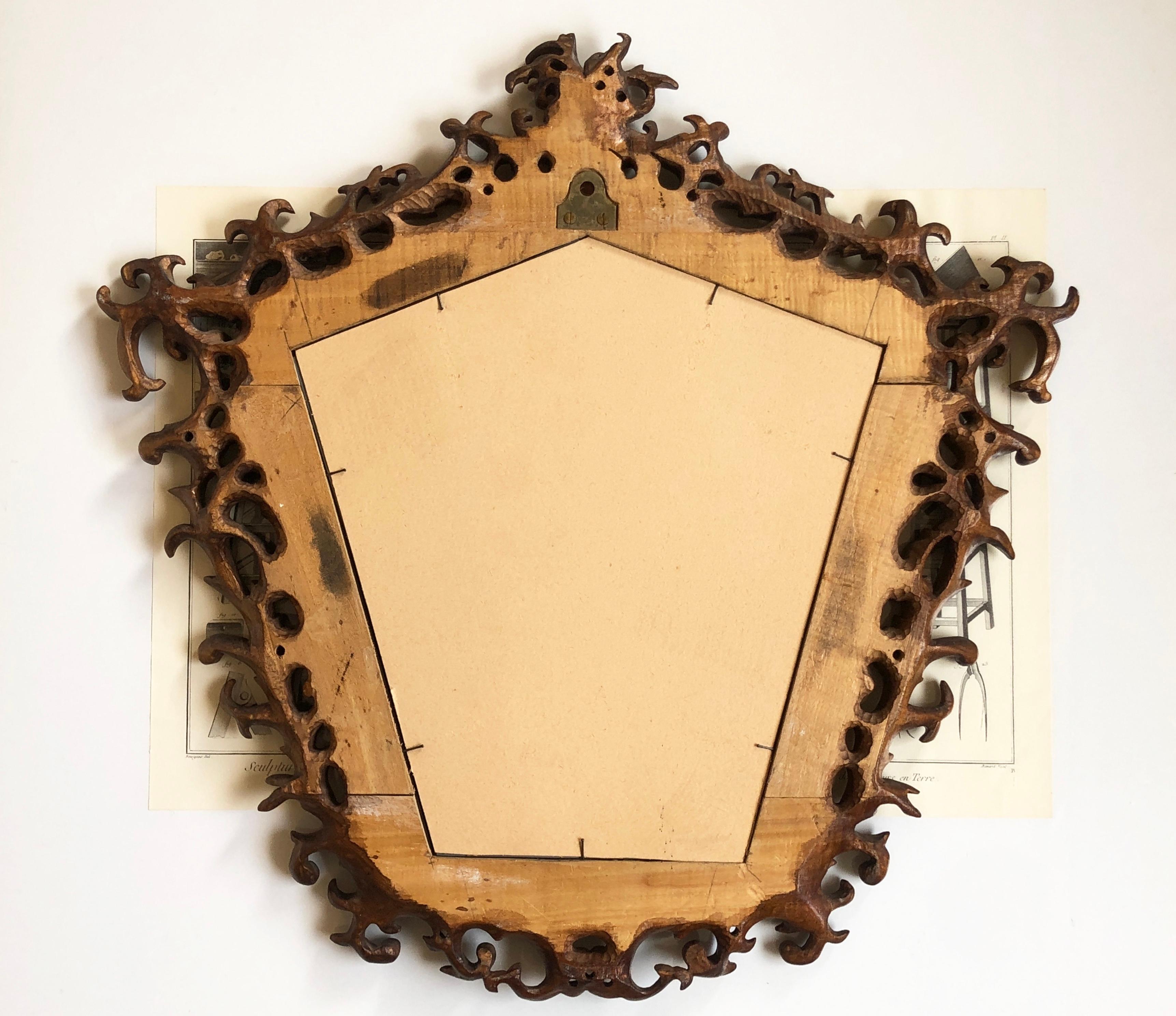 Antique Mirror Baroque Rokoko Style, Hand Carved Natural Wood, Italy  en vente 6