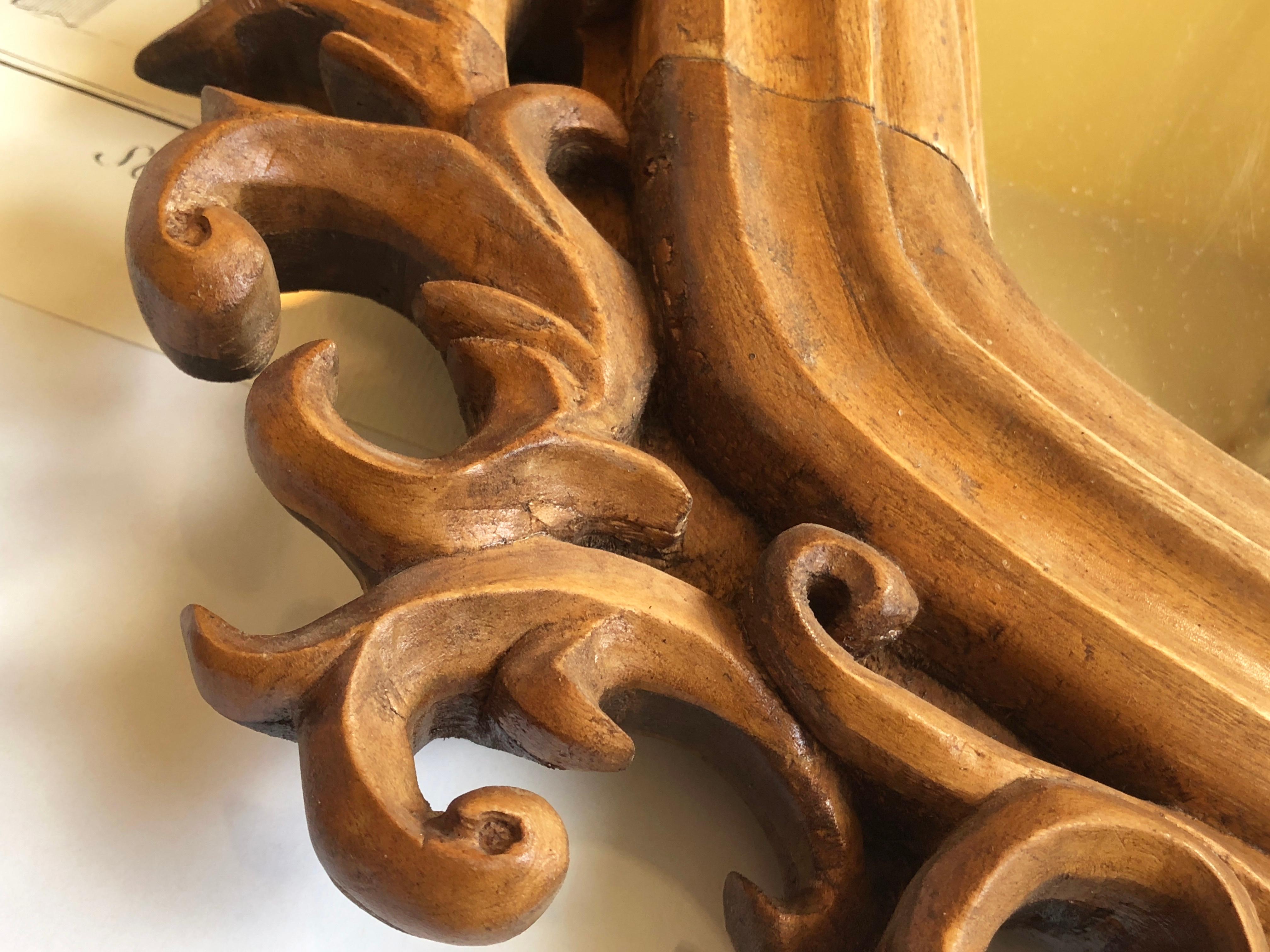 Antique Mirror Baroque Rokoko Style, Hand Carved Natural Wood, Italy  en vente 1