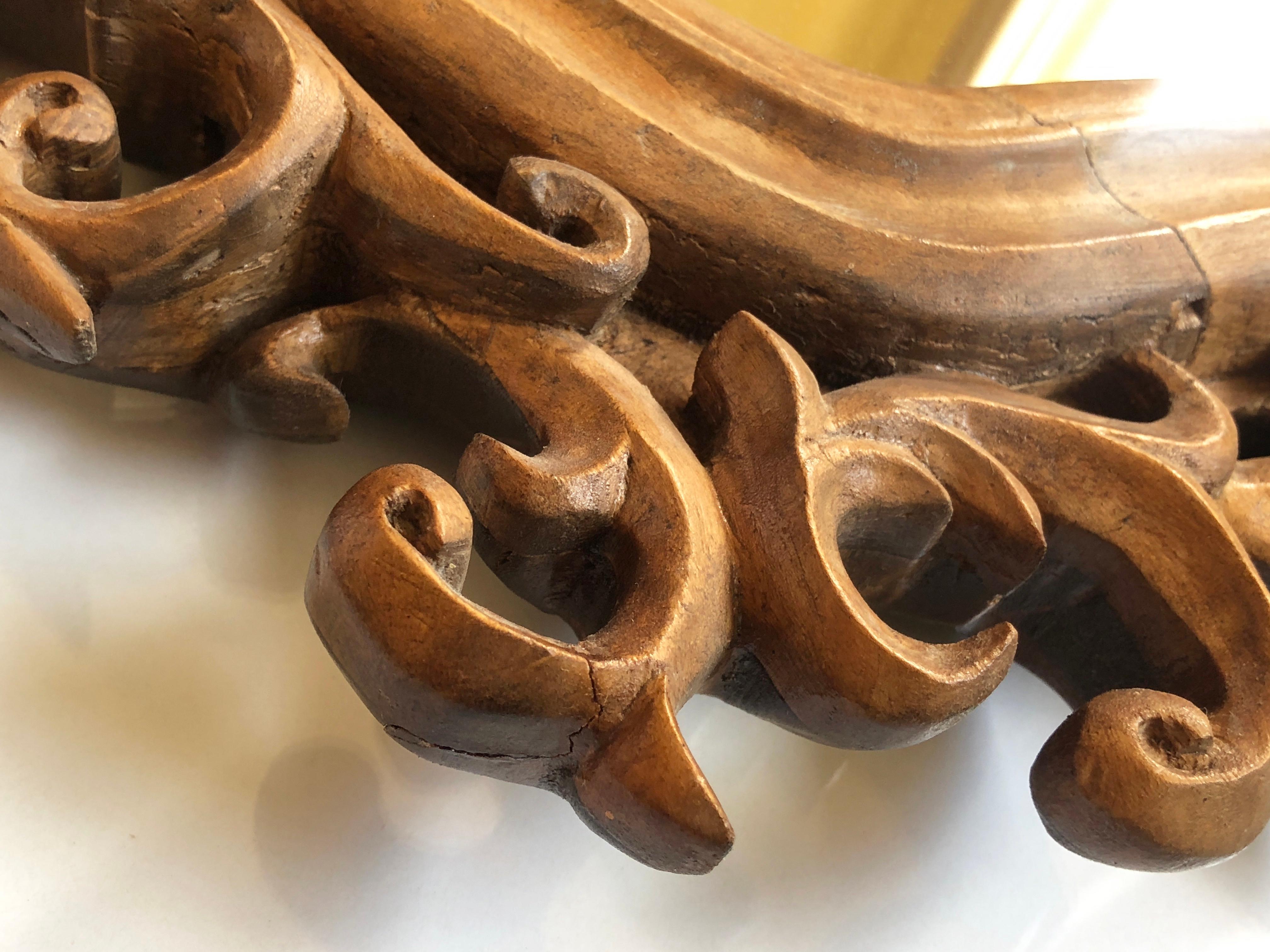 Antique Mirror Baroque Rokoko Style, Hand Carved Natural Wood, Italy  en vente 2