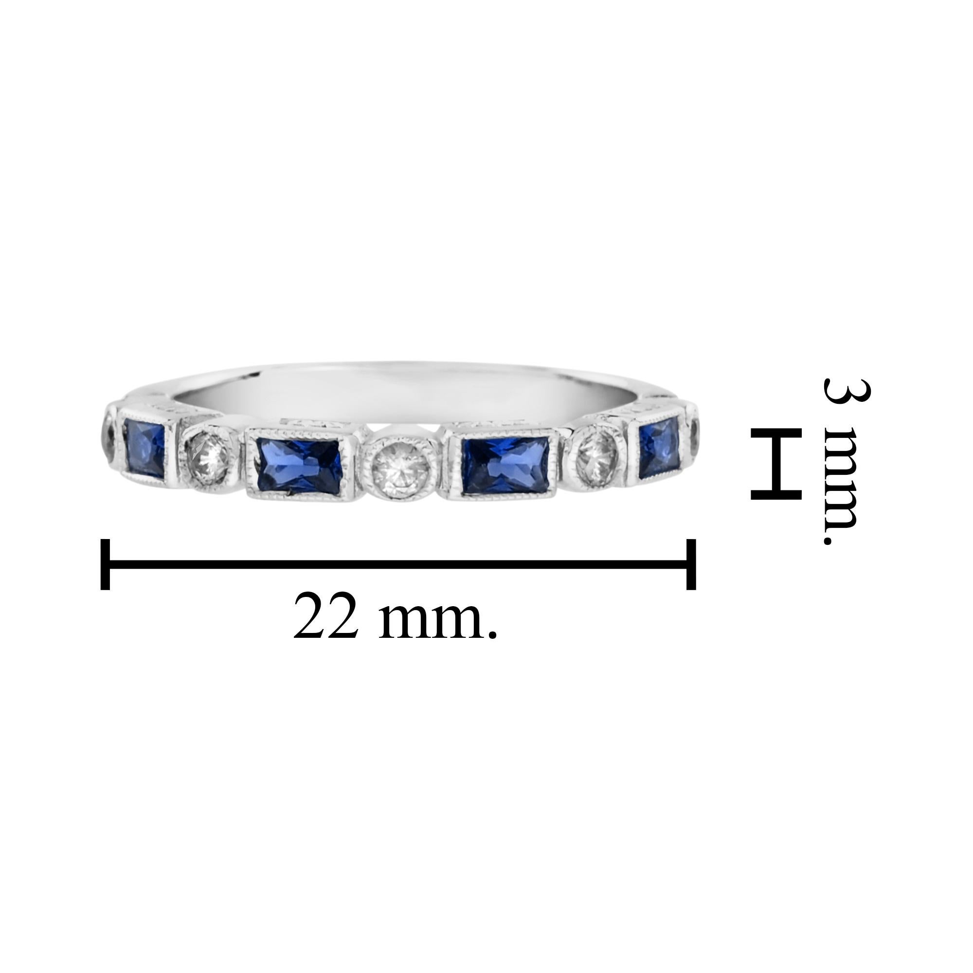 Alternate Baguette Blue Sapphire & Round Diamond Half Eternity White Gold Ring in vendita 2