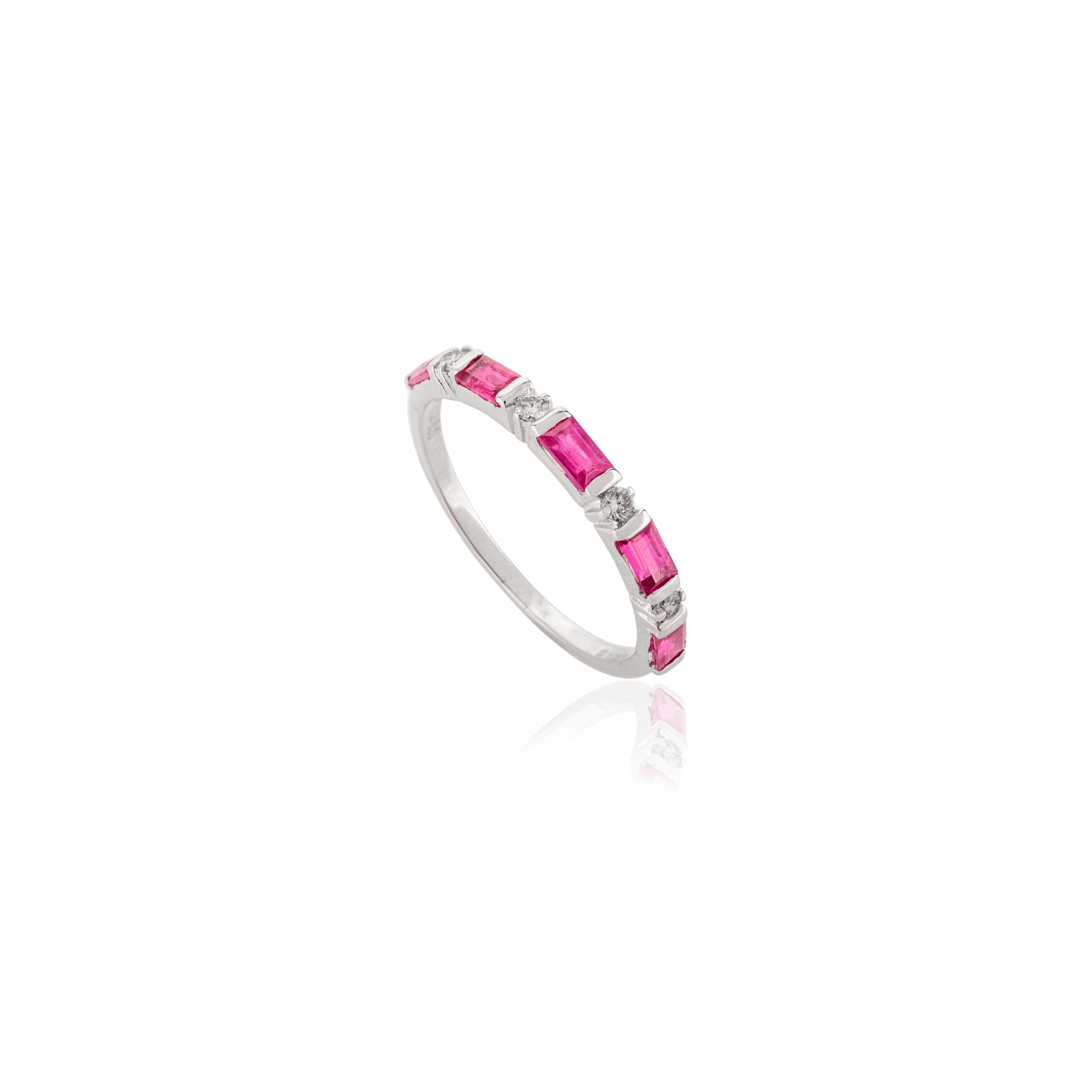 For Sale:  Alternate Baguette Cut Ruby Diamond Band Ring in 14k Solid White Gold Gift 2