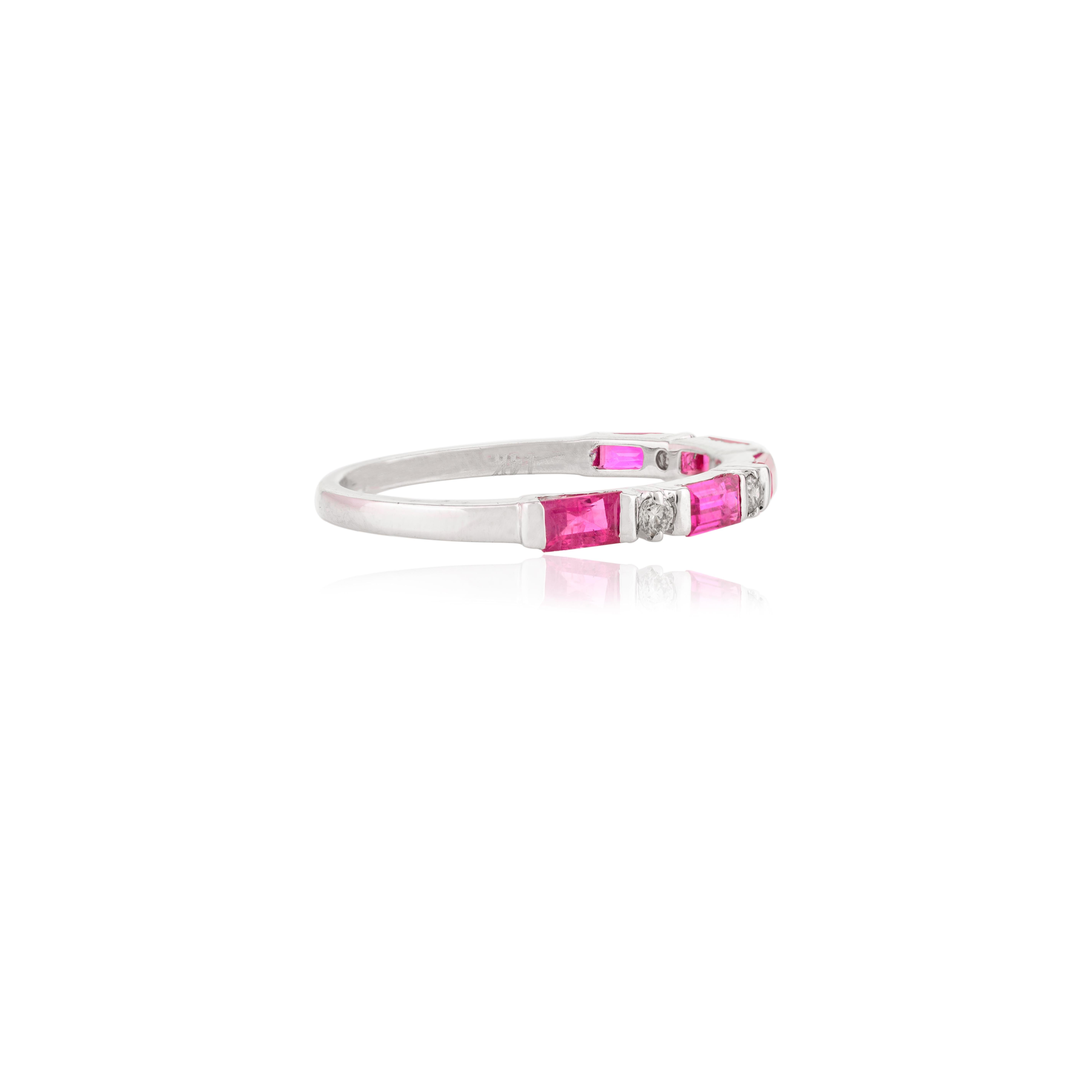 For Sale:  Alternate Baguette Cut Ruby Diamond Band Ring in 14k Solid White Gold Gift 3