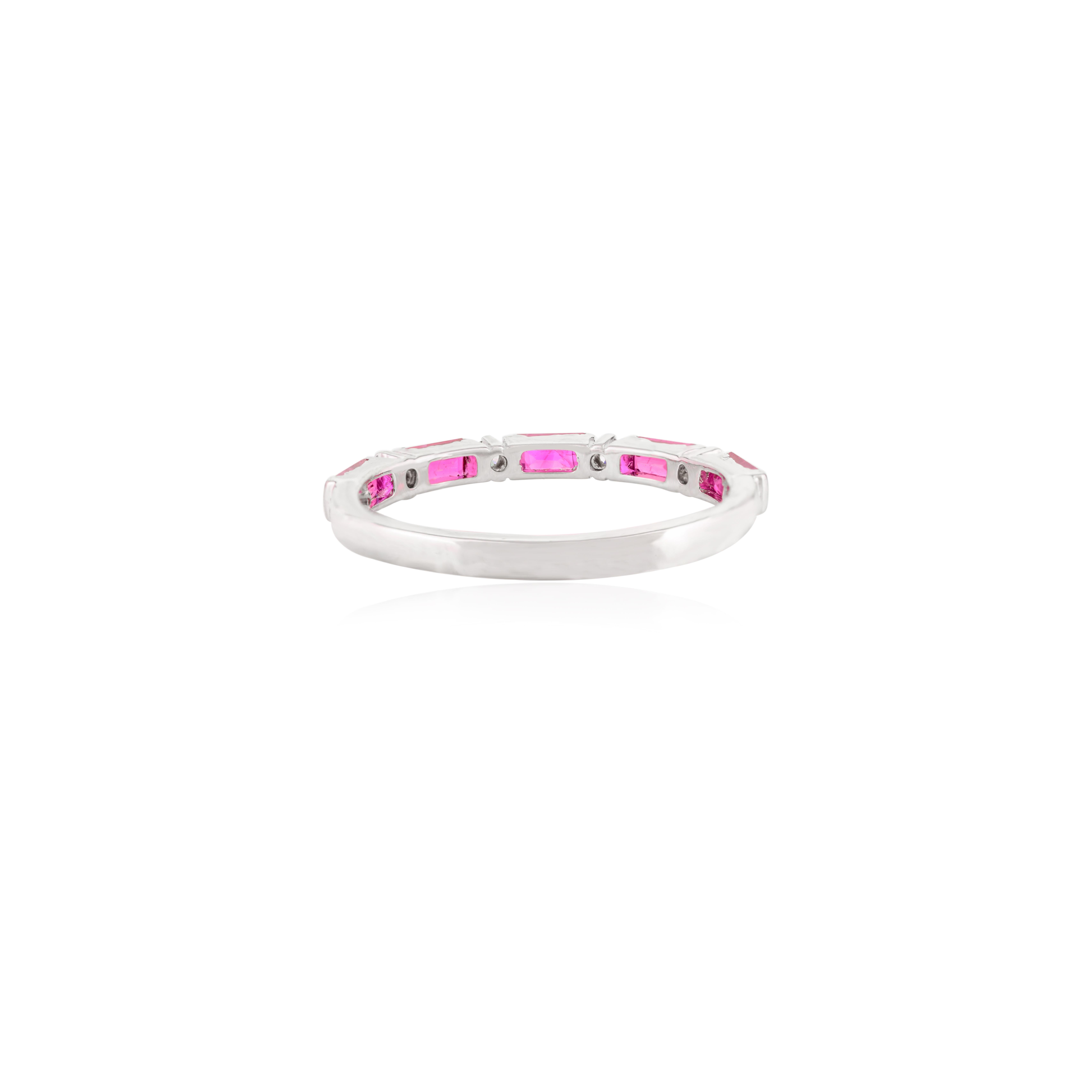 For Sale:  Alternate Baguette Cut Ruby Diamond Band Ring in 14k Solid White Gold Gift 4