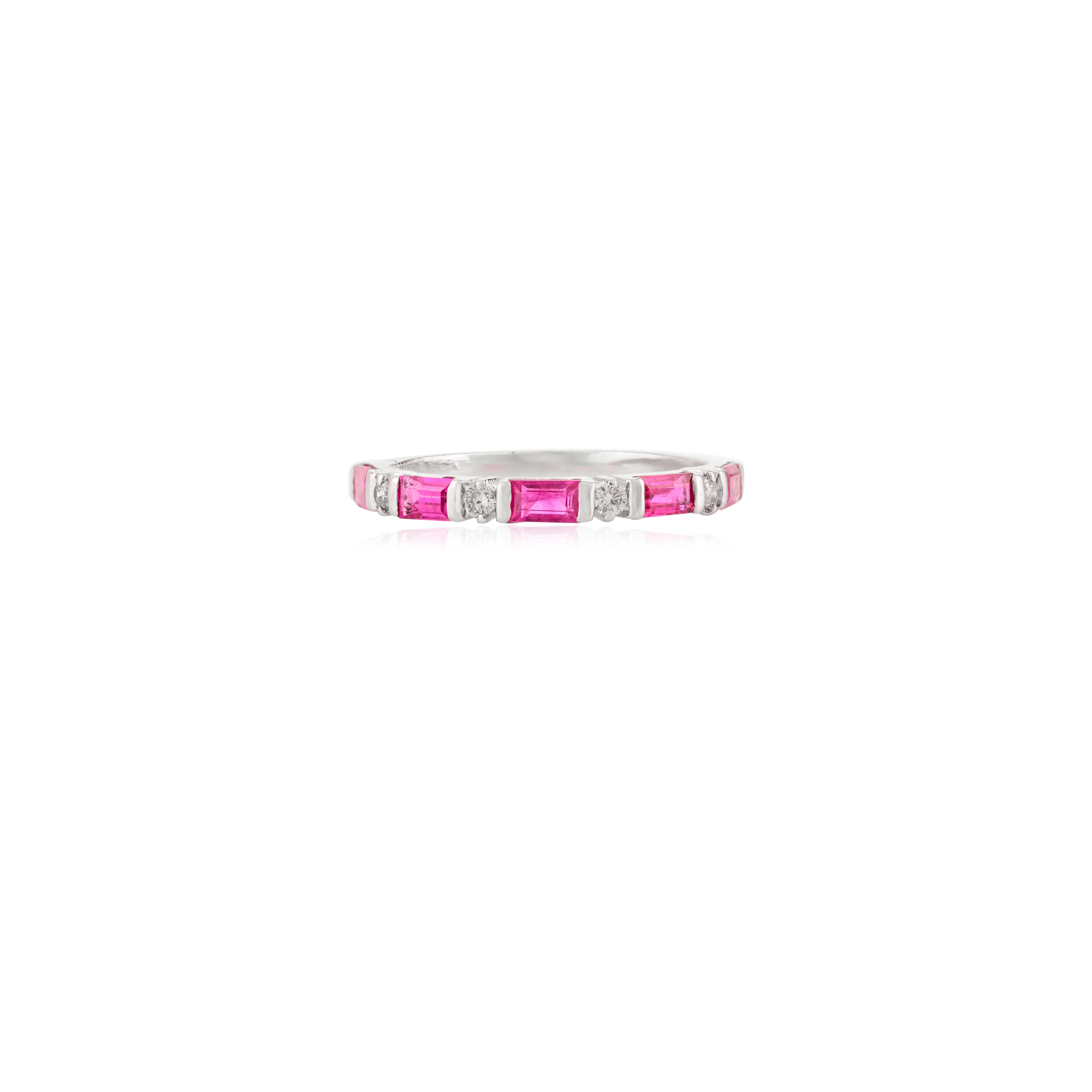For Sale:  Alternate Baguette Cut Ruby Diamond Band Ring in 14k Solid White Gold Gift 5
