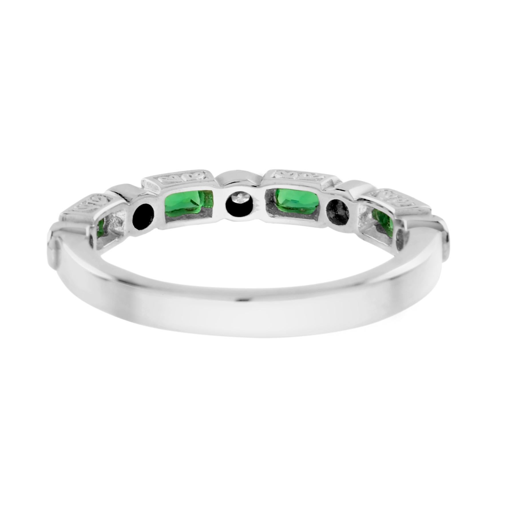 French Cut Alternate Baguette Emerald with Round Diamond Half Eternity Ring For Sale