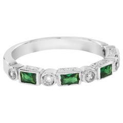 Alternate Baguette Emerald with Round Diamond Half Eternity Ring
