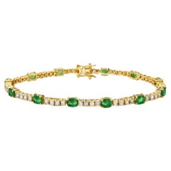 Alternate Diamond & Oval Emerald Tennis Bracelet (4.45 ct.) 4-Prongs 14K Gold