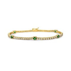 Alternate Diamond & Round Emerald Tennis Bracelet (3.25 ct.) 4-Prong in 14K Gold